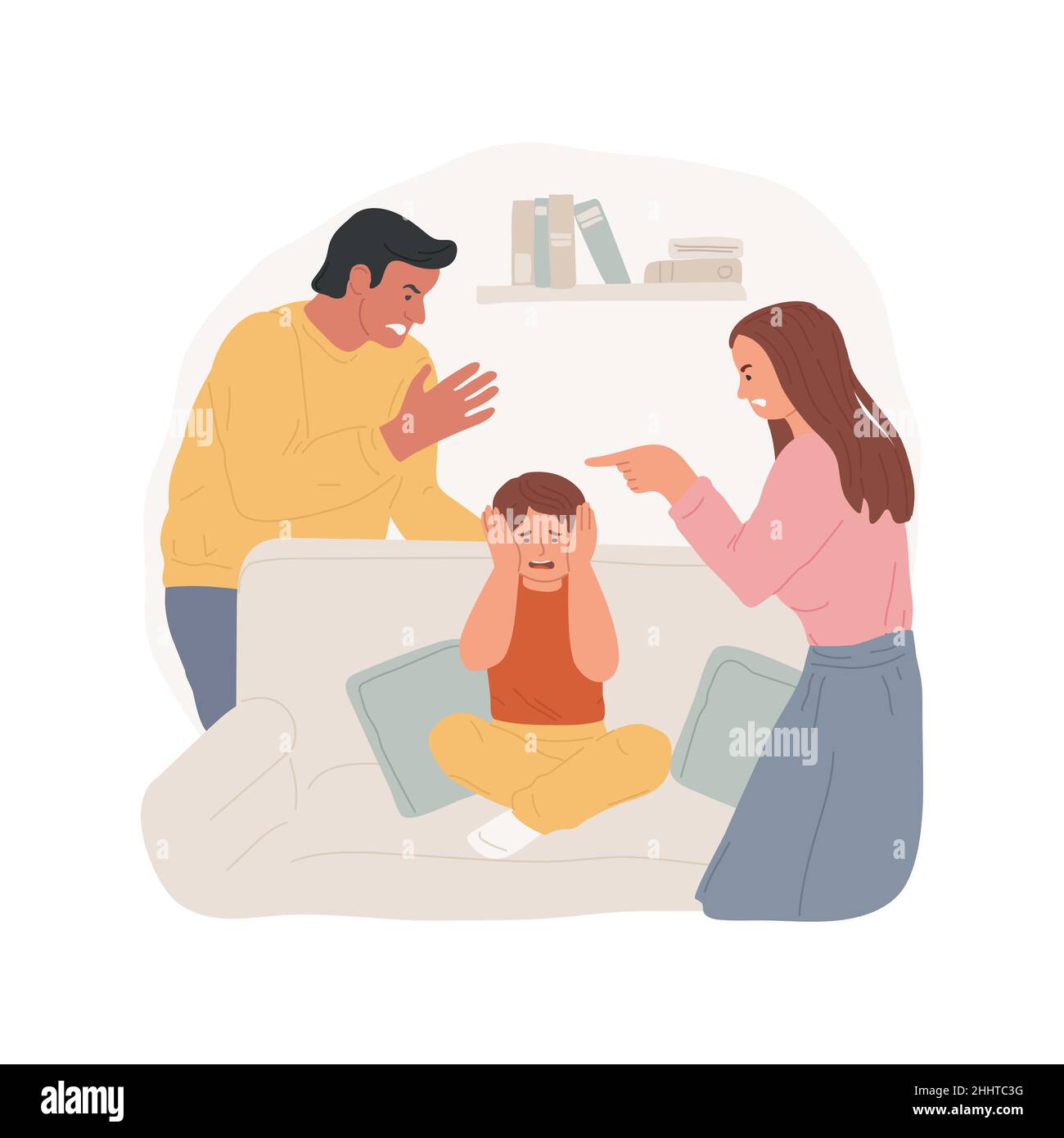 Family fight isolated cartoon vector illustration. Mother and father  disciplining a child, family conflict, fighting in a living room, parents  shouting at a child, misbehaving cartoon vector Stock Vector Image & Art -