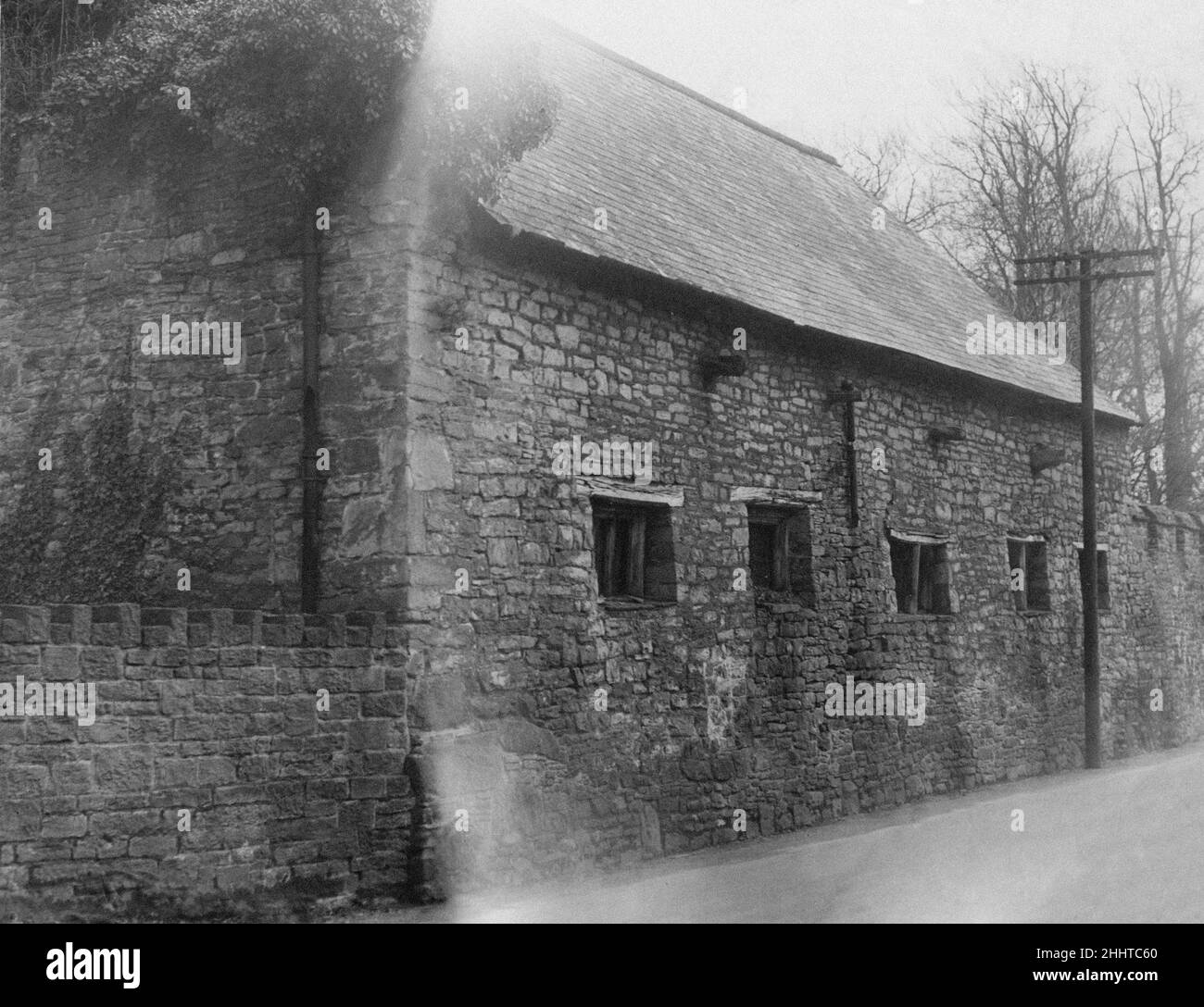 Tithe Barn, Brecon, a market town and community in Powys, Mid Wales, 24th February 1954. Originally, a Tithe Barn housed the tithes (taxes) paid by the local community to Brecon Cathedral. Stock Photo