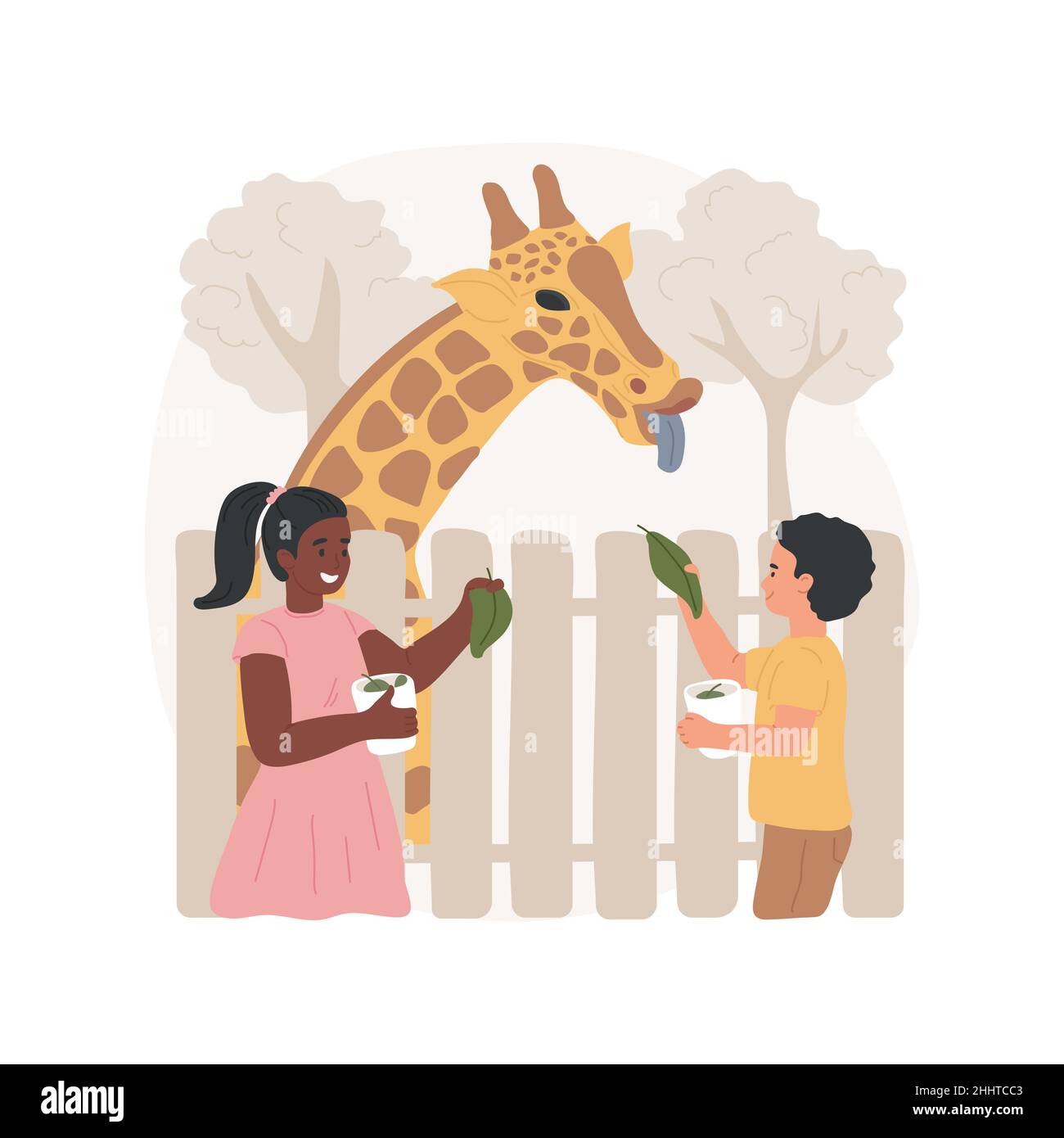 Feeding giraffe isolated cartoon vector illustration. Visiting a zoo, kid  giving food to giraffe, animal feeding station, wildlife experience for  children, family travel cartoon vector Stock Vector Image & Art - Alamy