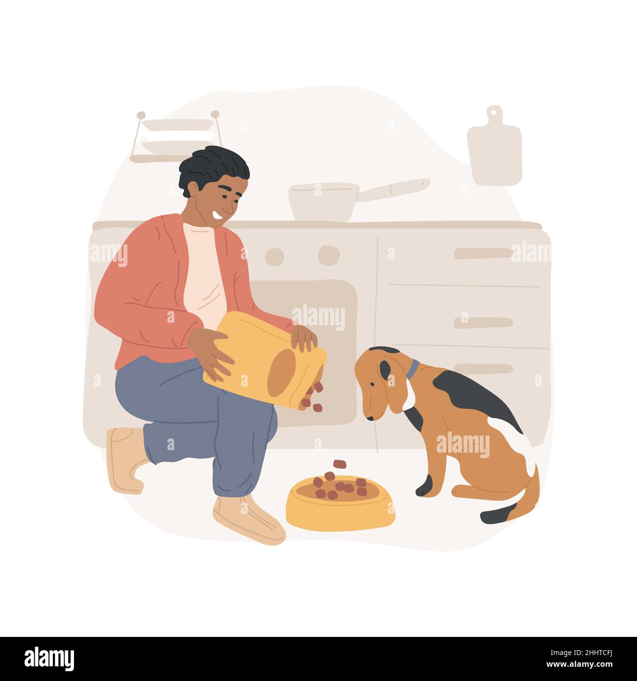 Feeding a dog isolated cartoon vector illustration. Pouring dry food from  bag in bowl, dog feeding schedule, caring for pet, daily animal routine,  hungry puppy waiting for meal cartoon vector Stock Vector