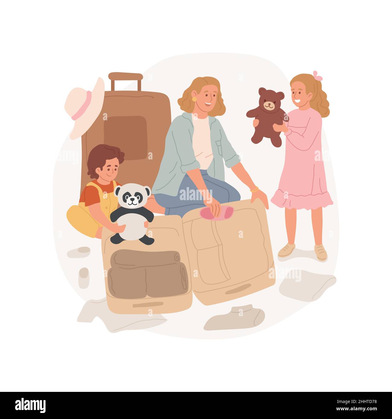 Luggage packing isolated cartoon vector illustration. Fun packing