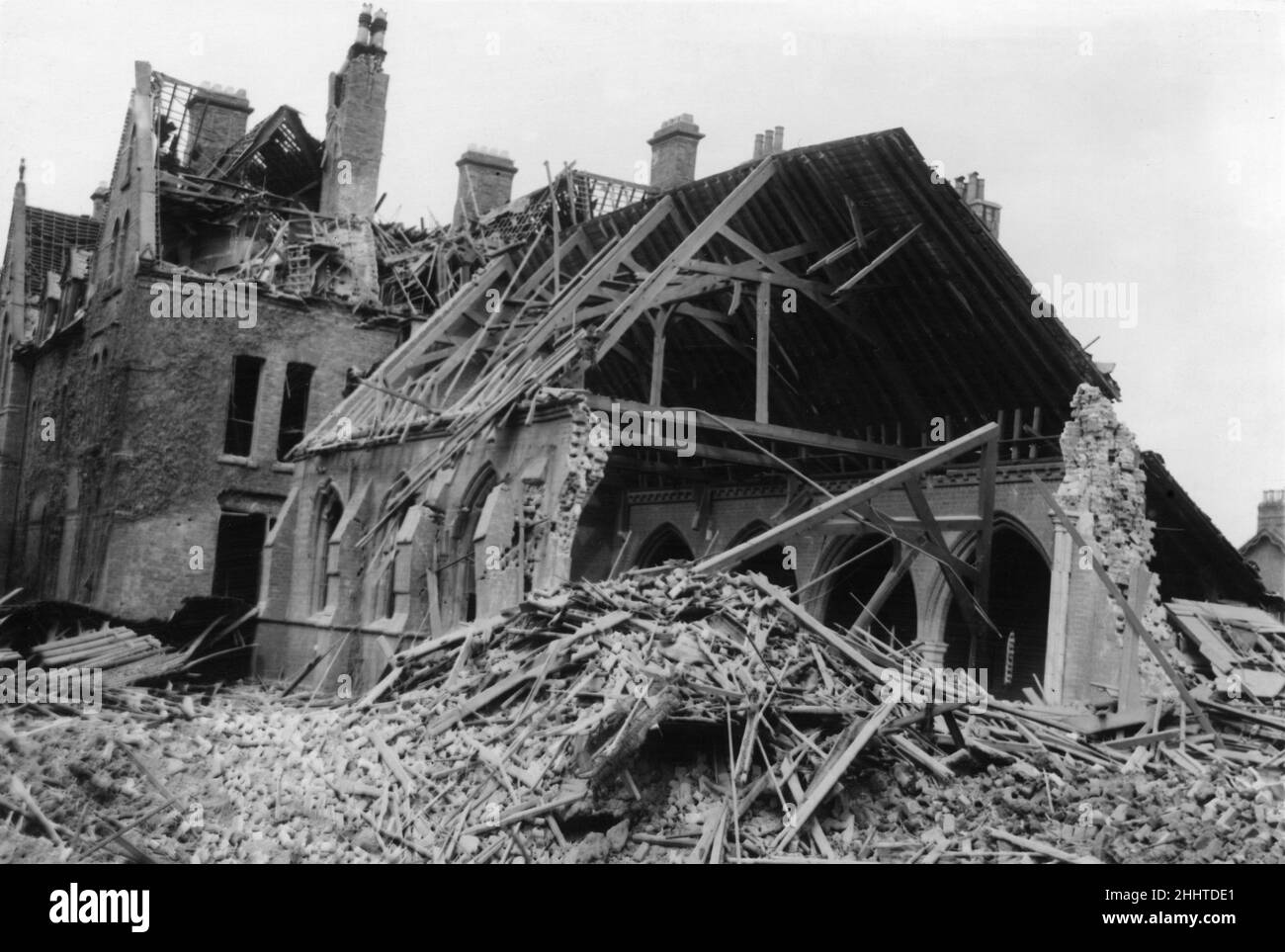 The remains of St.Annes Convalescent Home and Chapel situated between St. Annes Road and Sands Lane, Bridlington on the morning of 18th June 1941 Stock Photo