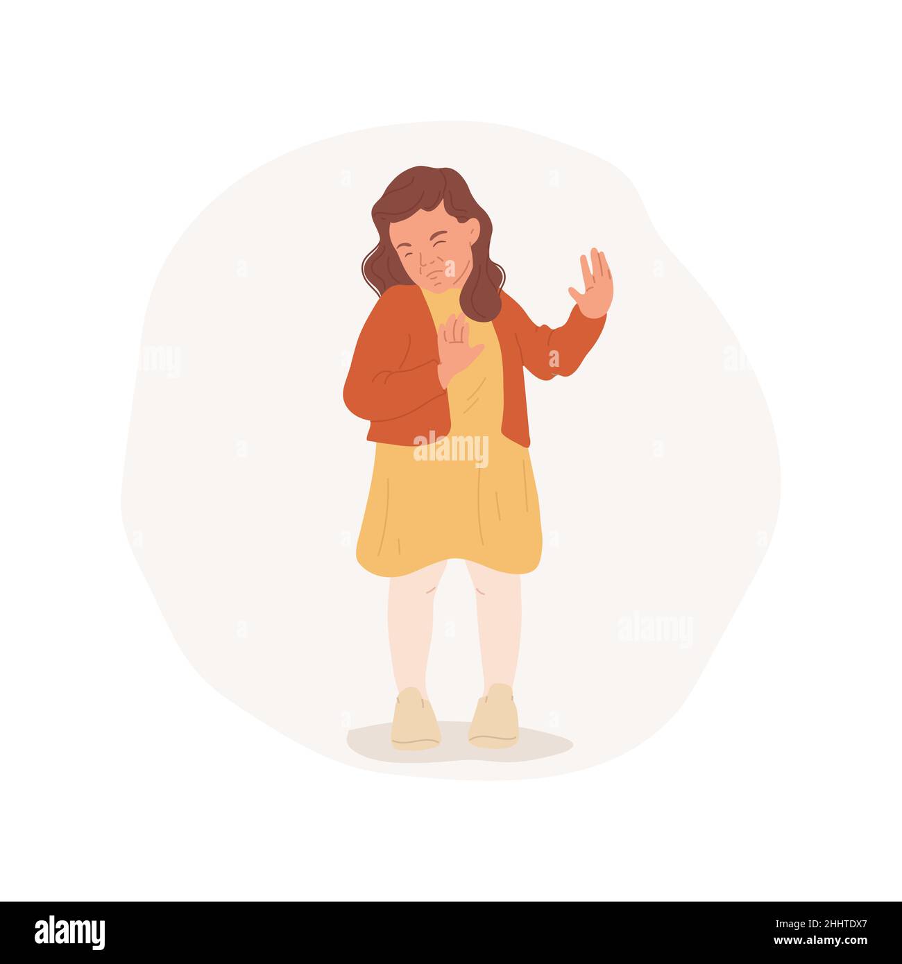 Disgust isolated cartoon vector illustration. Little girl making grimace, kids disgust face expression, people psychology, socio-emotional development, negative feelings cartoon vector. Stock Vector