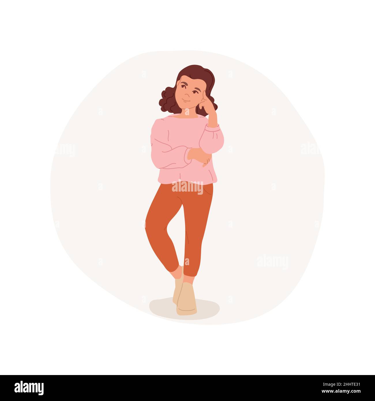 Thinking isolated cartoon vector illustration. Dreamy girl focused on ...