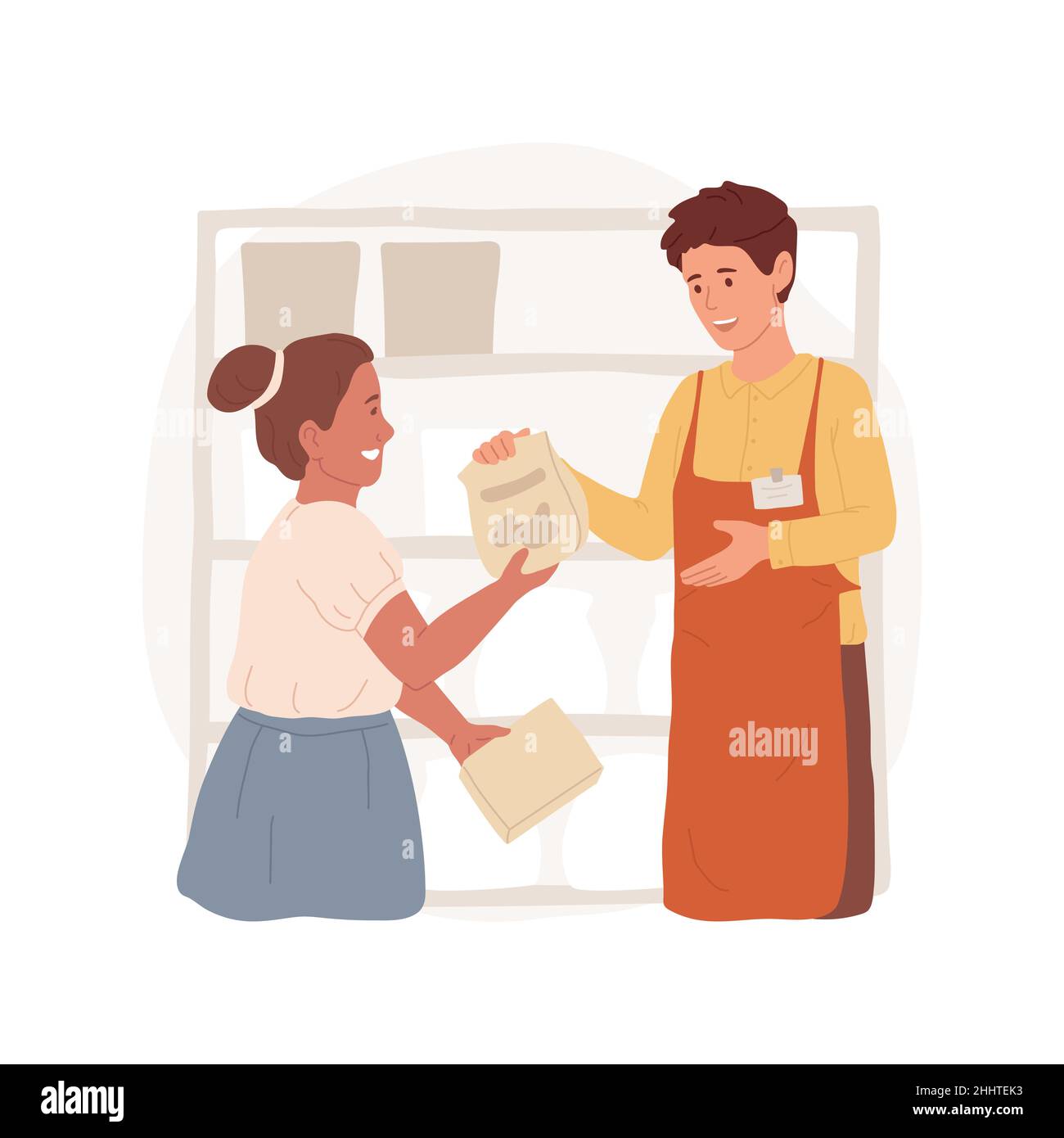 Retail salesperson isolated cartoon vector illustration. Teen working