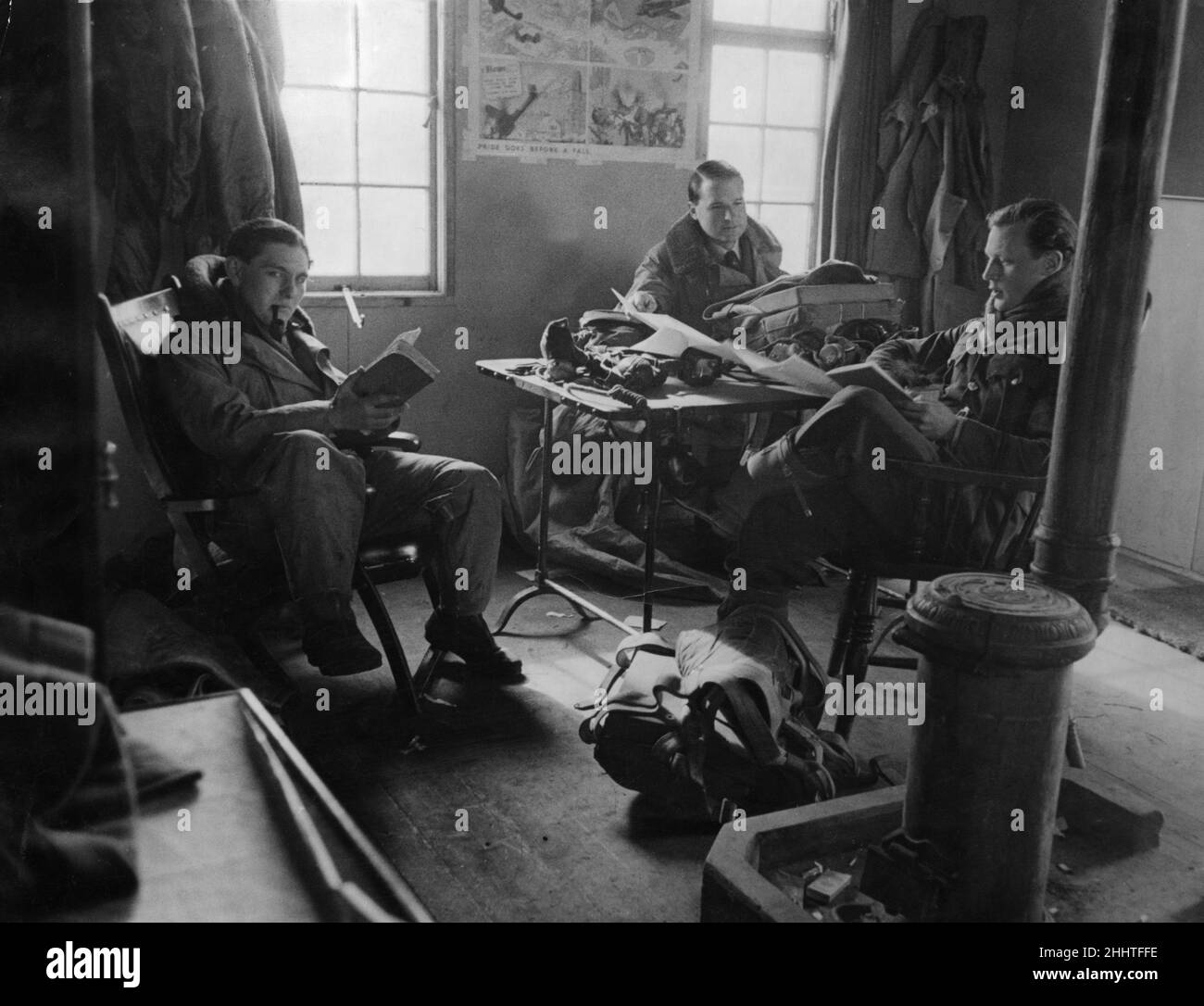 RAF Fighter Command pilots seen here on standby at an un-named RAF fighter base in Southern England 31st March 1941 Stock Photo