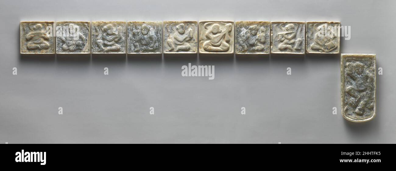 Set of decorative belt plaques 7th–early 8th century China Jade from Khotan  in the Tarim basin was plentiful during the Tang dynasty. It was fashioned  into ornaments such as women's comb tops