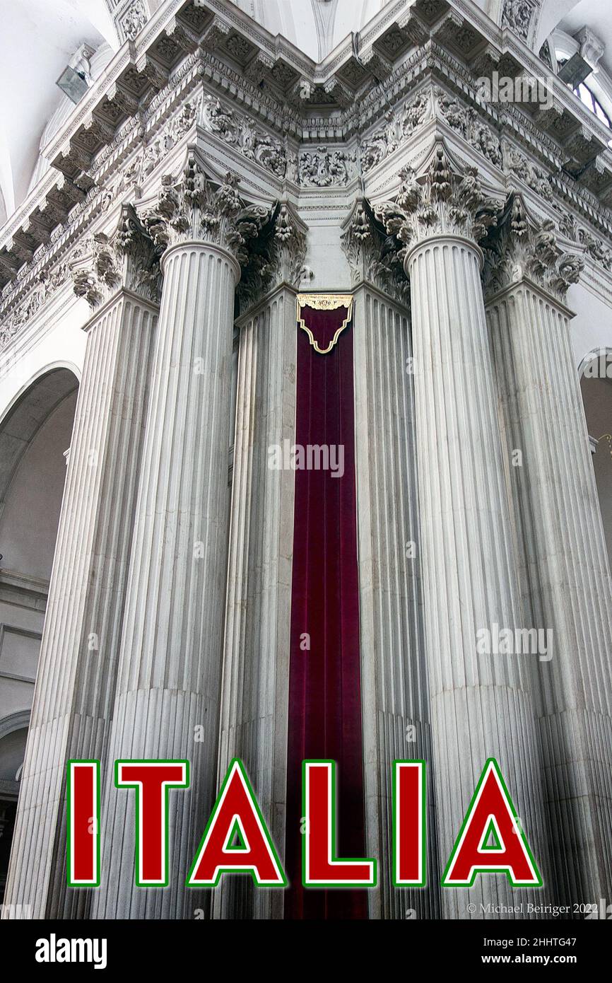 Poster of Cathedral of Santa Maria Assunta interior columns, Brescia, Italy Stock Photo