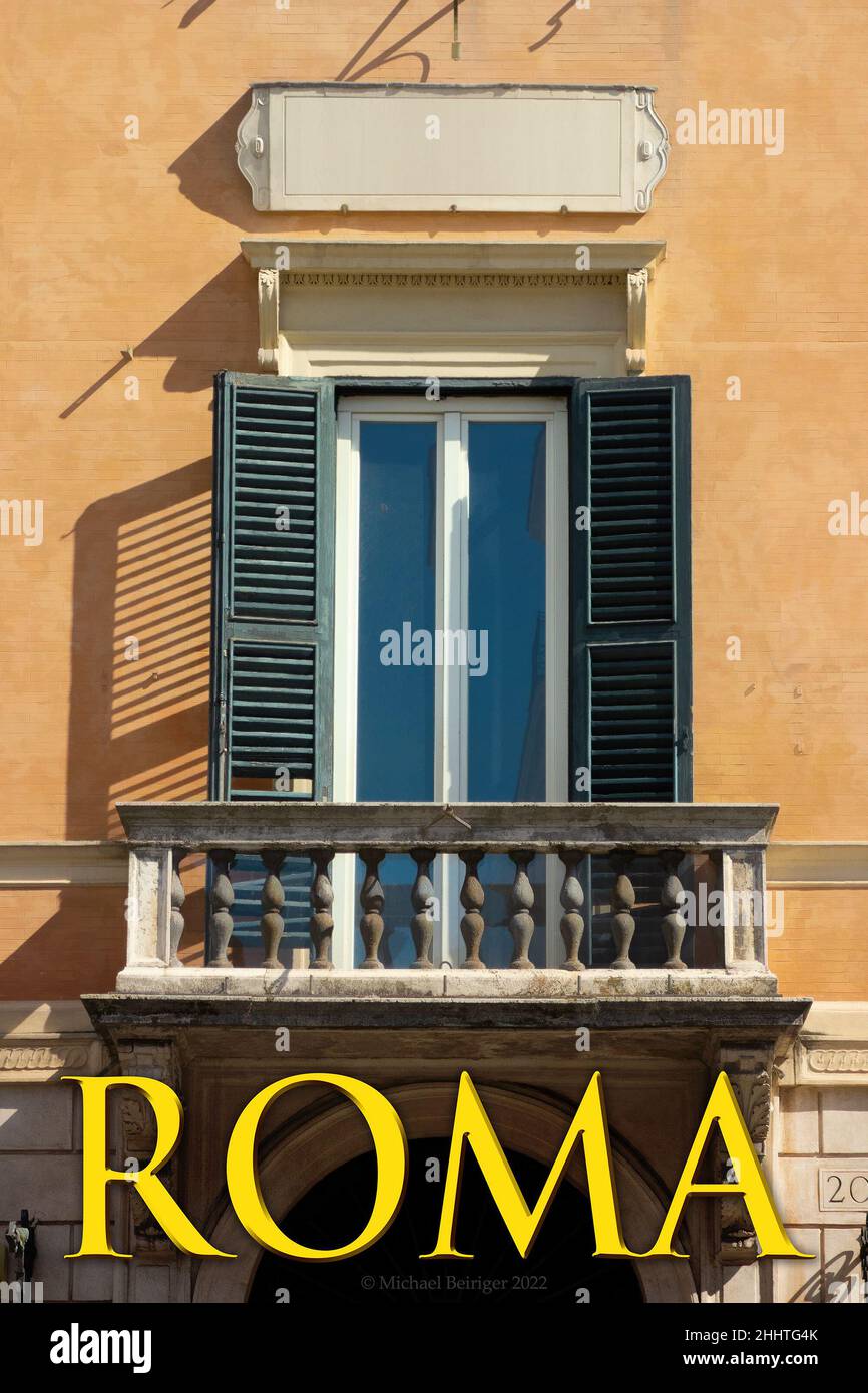 Poster of Roman window with shutters and balcony. Stock Photo