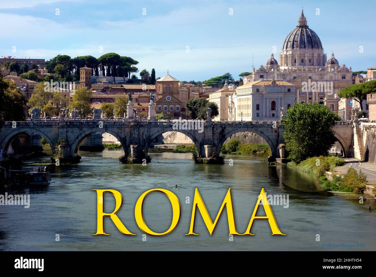 Poster of Rome, view of Tiber, St. Peter's dome Stock Photo