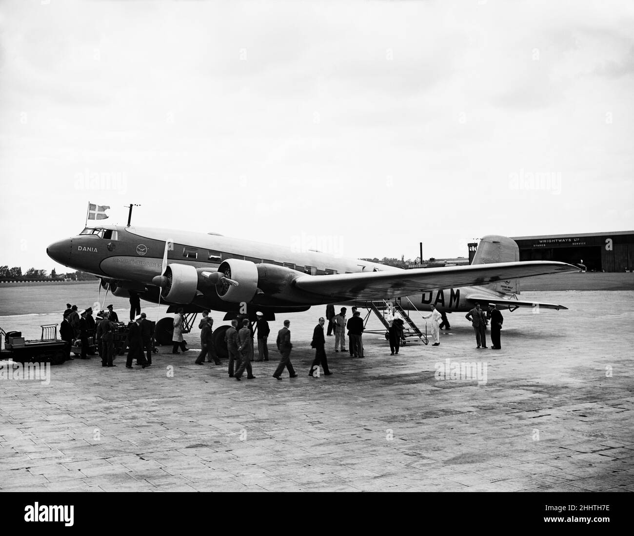 Danish Air Lines' Focke-Wulf Fw 200A-0 Condor OY-DAM Dania seen here at Croydon on 28th July 1938, after completing the inaugural flight between Copenhagen to London. The flight carried Prince Axel of Denmark to London for an official visit. Stock Photo