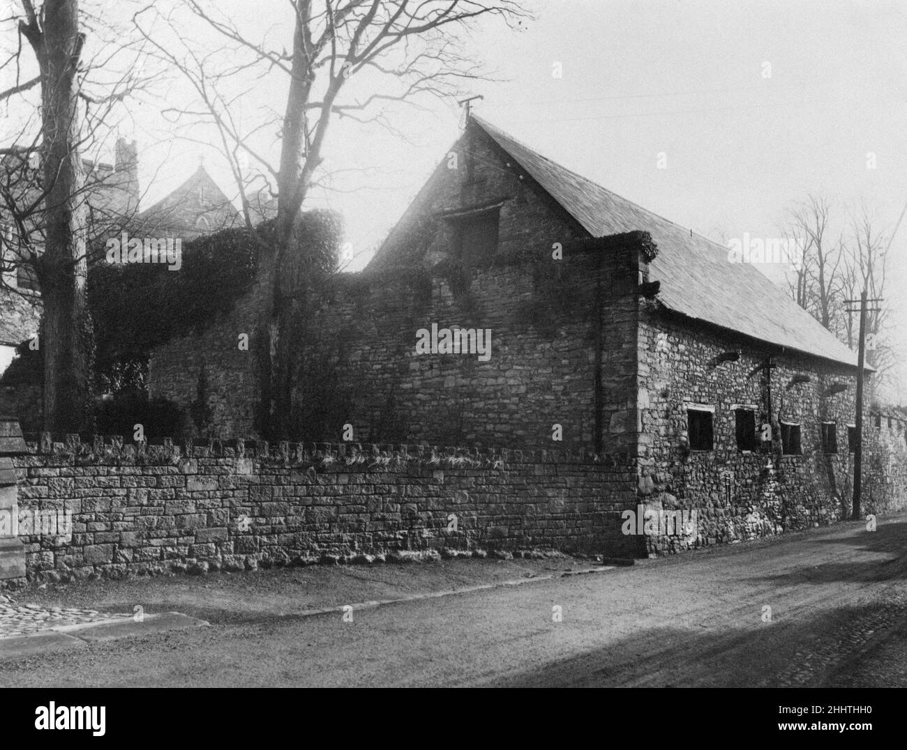 Tithe Barn, Brecon, a market town and community in Powys, Mid Wales, Circa 1950. Originally, a Tithe Barn housed the tithes (taxes) paid by the local community to Brecon Cathedral. Stock Photo