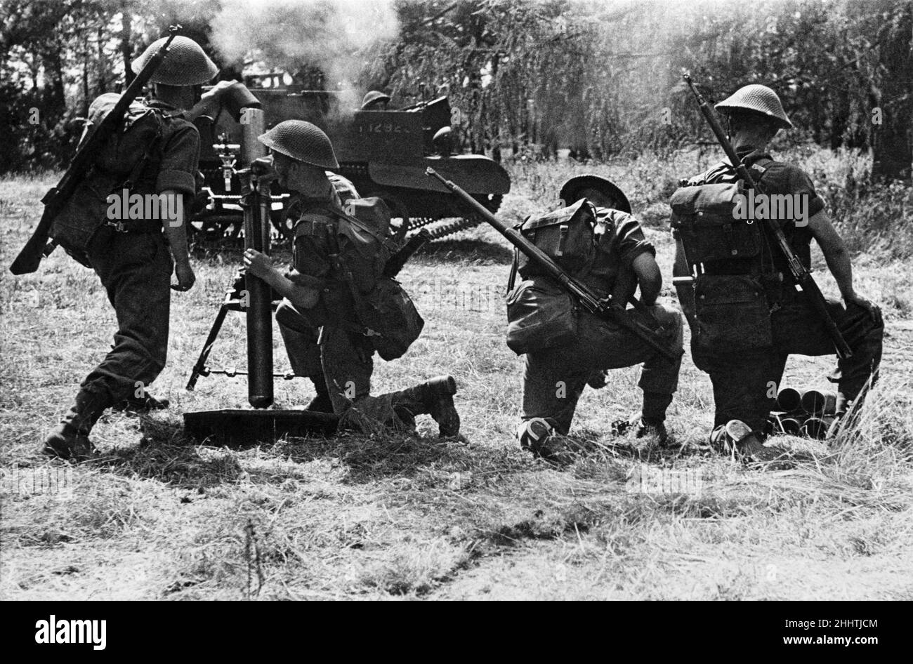 British army soldiers set up a detachment of 3 inch mortars during ...