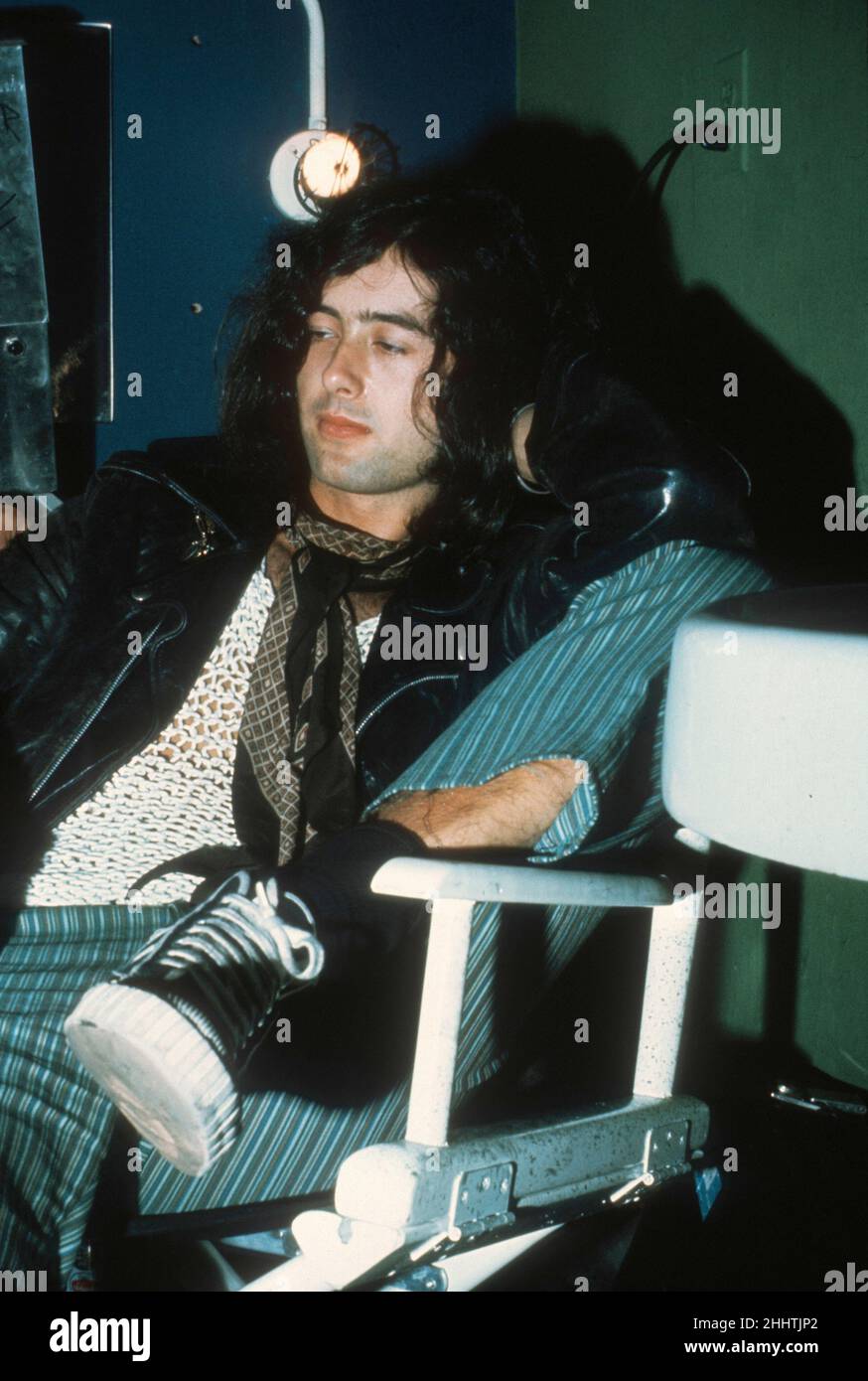 Jimmy Page of Led Zeppelin backstage at the Fillmore East in
