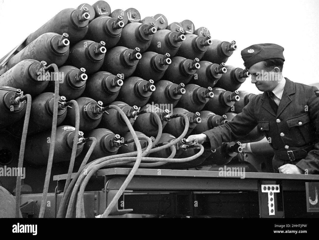 Barrage Balloon canisters at Hook, Surrey. October 1938 Stock Photo Alamy