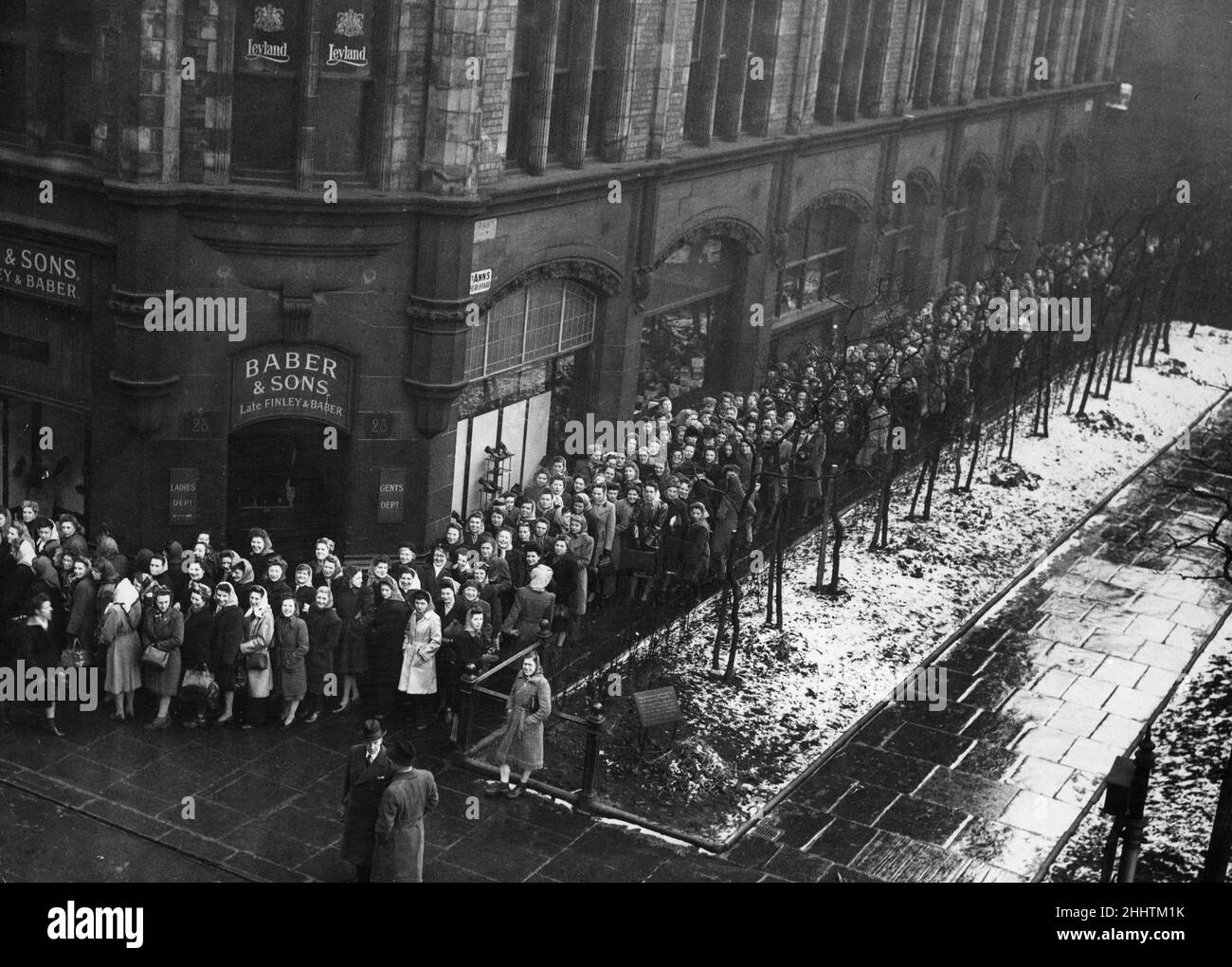 A scene at 11 o'clock outside the women's Employment Exchange in St Anne Street, Manchester. 12th February 1947 Stock Photo