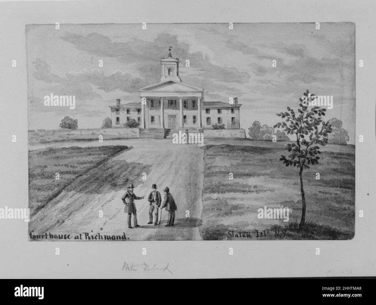 Courthouse at Richmond, Staten Island, New York ca. 1872 Augustus Köllner American. Courthouse at Richmond, Staten Island, New York. Augustus Köllner (American, born Wurttenburg, Germany 1812). ca. 1872. Watercolor. Drawings Stock Photo