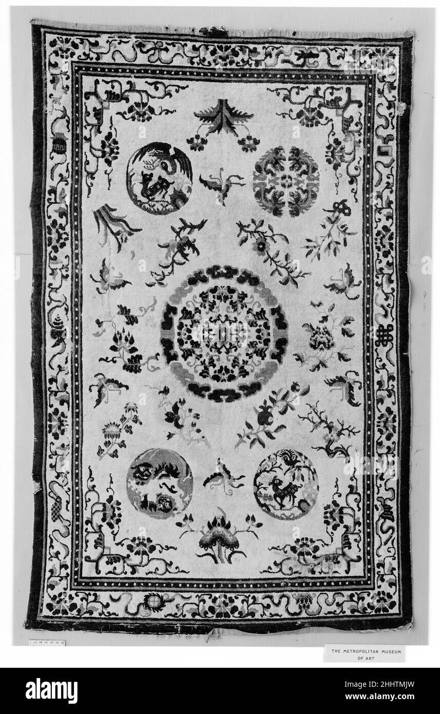 Rug 19th century China. Rug. China. 19th century. Foundation: cotton warp and weft; wool knotting. Qing dynasty (1644–1911). Textiles-Rugs Stock Photo