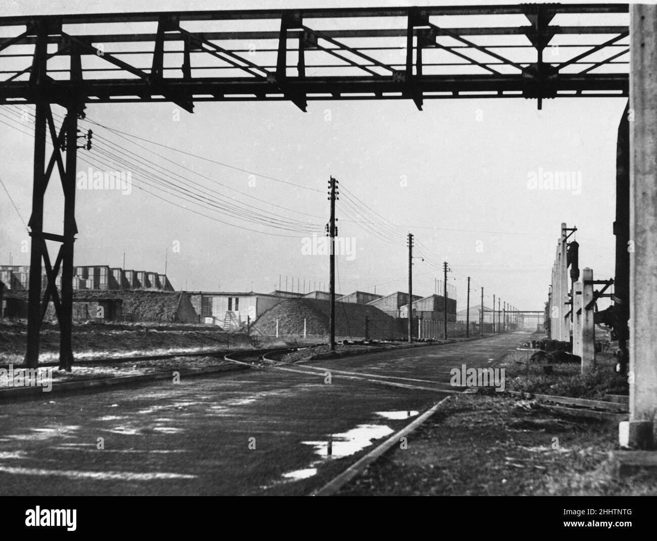 Kirkby, a town in the Metropolitan Borough of Knowsley, Merseyside, England. Our picture shows, a section of the vast Liverpool Corporation Trading Estate in Kirkby, with its roads and railway lines running to all the factories, 6th January 1947. Stock Photo