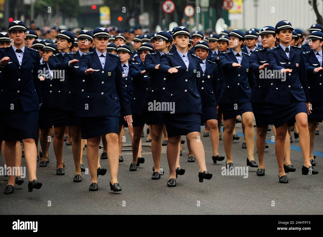 Woman Military Parade Walk On Independence Day. Brazilian Armed Forces  Troops, Air Force Staff Marching On Street Together Stock Photo - Alamy