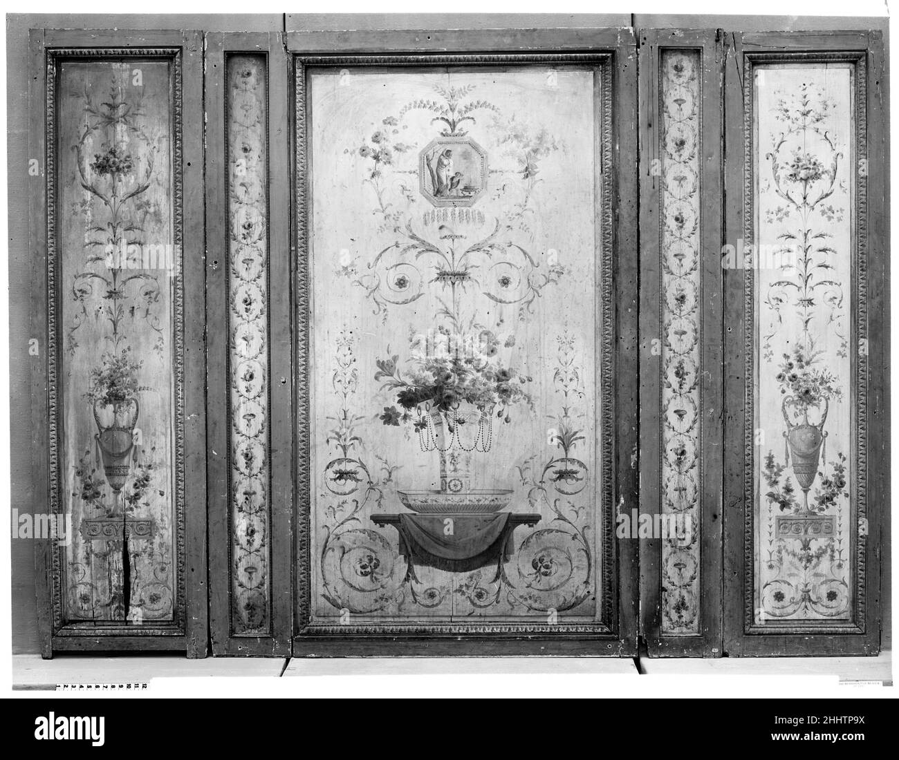 Set of five wall panels 1770–90 French. Set of five wall panels. French. 1770–90. Painted oak. Woodwork Stock Photo