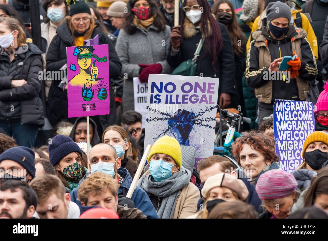 London, UK. 15th January 2022. London Kill the Bill protest and march held prior to the House of Lords hearing the final reading of the police, crime, sentencing and courts bill. Thousands of concerned protestors marched through Central London from Lincoln’s Inn Fields to Westminster opposing the PCSC Bill. Credit: Stephen Bell/Alamy Stock Photo
