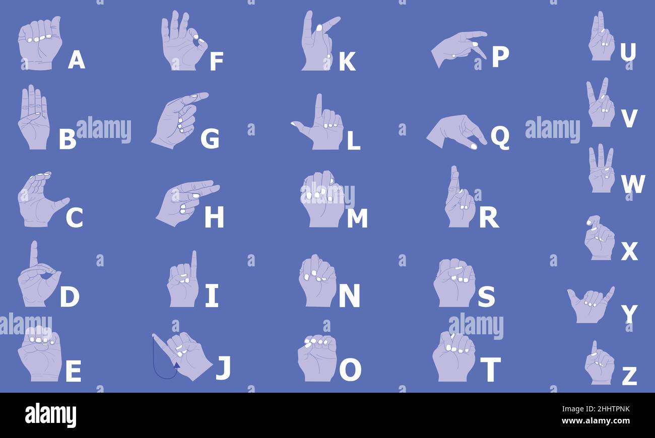 sign language alphabet between A to Z for communication. vector illustration eps10 Stock Vector