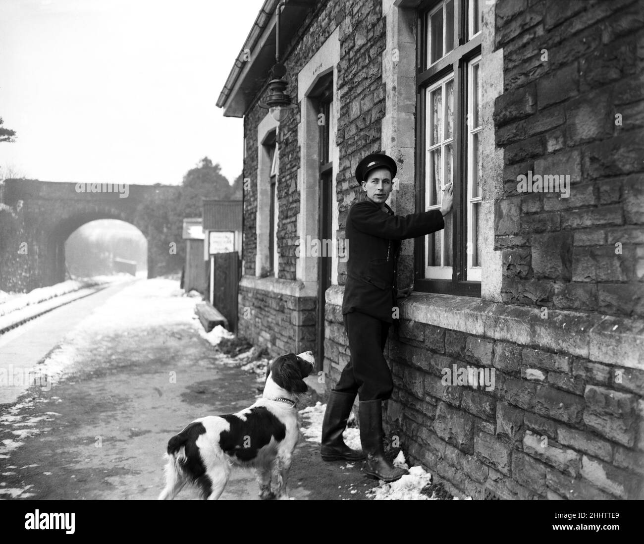 The Foreman of Penyrheol railway station. Penyrheol is a suburban district of Swansea, West Glamorgan, Wales. 19th January 1955. Stock Photo