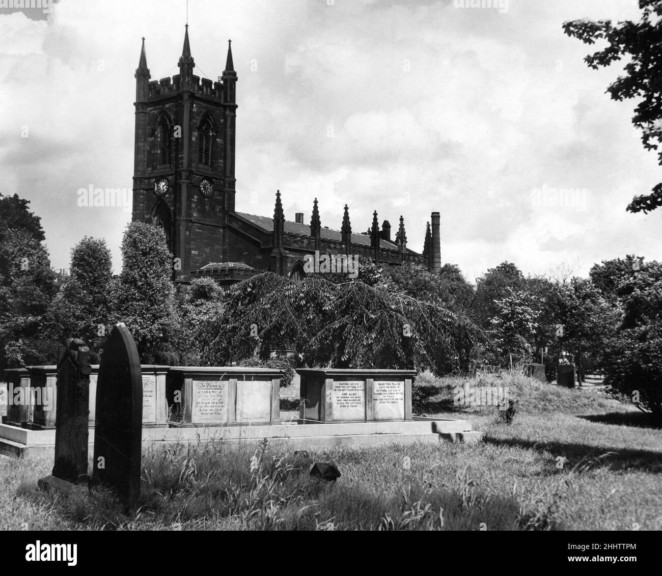 Stoke parish church, 'mother' church of north Staffordshire.28th July 1953. Stock Photo