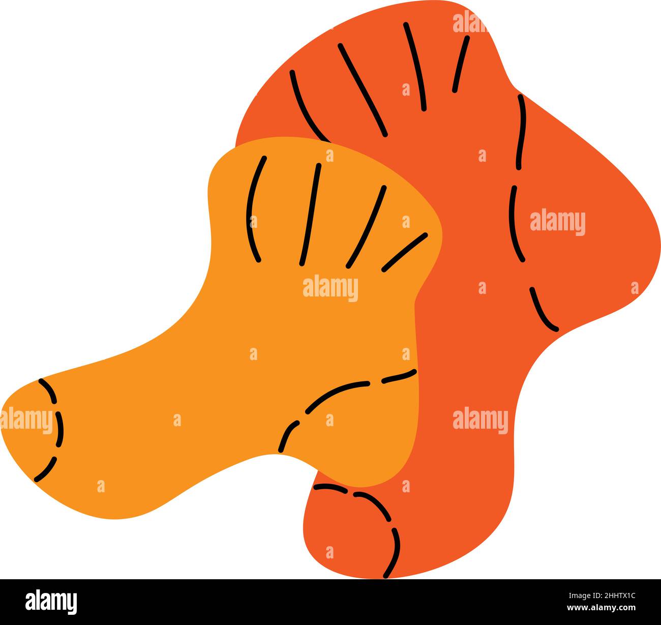 An image of a pair of bright colorful warm socks in orange hues. Design