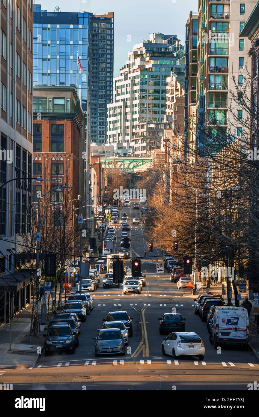 Busy Downtown Seattle Street Stock Photo