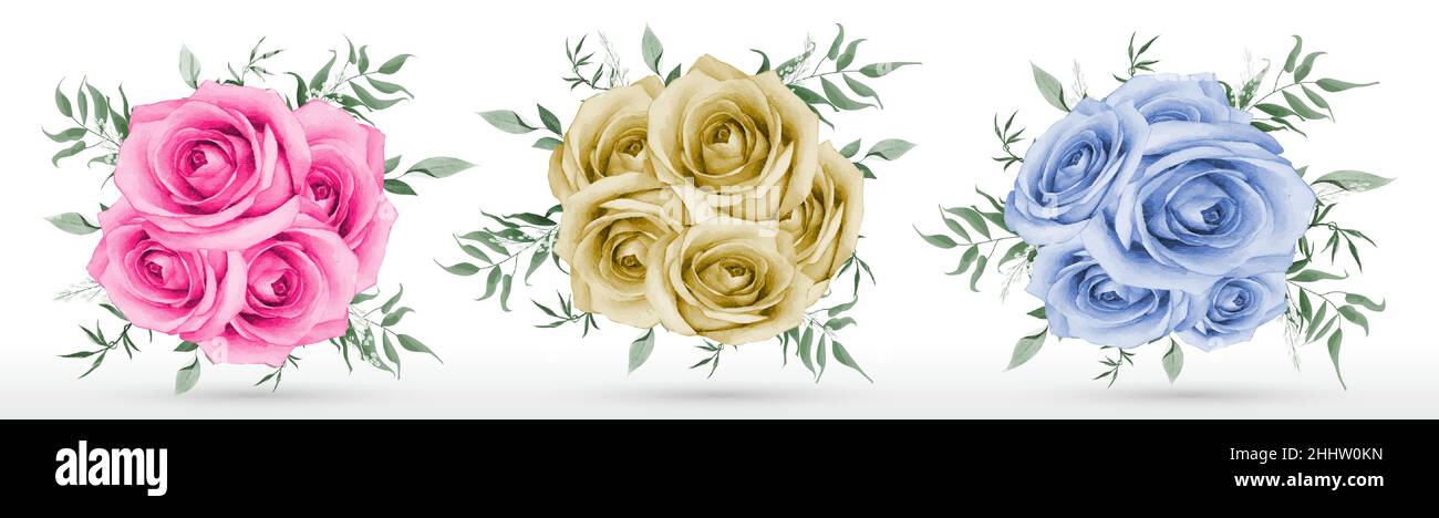 Collection of rose bouquet watercolor isolated on white background ...