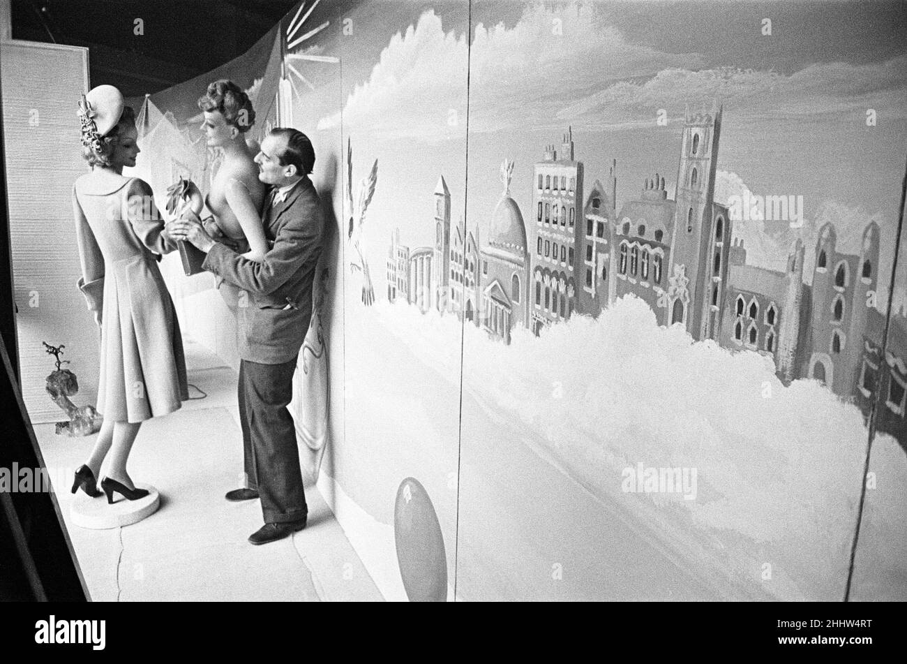Scenes from inside the shop window at Peter Robinson's Department Store, London.The Peter Robinson store was at 200-236 Oxford Street. Circa 1946 Stock Photo