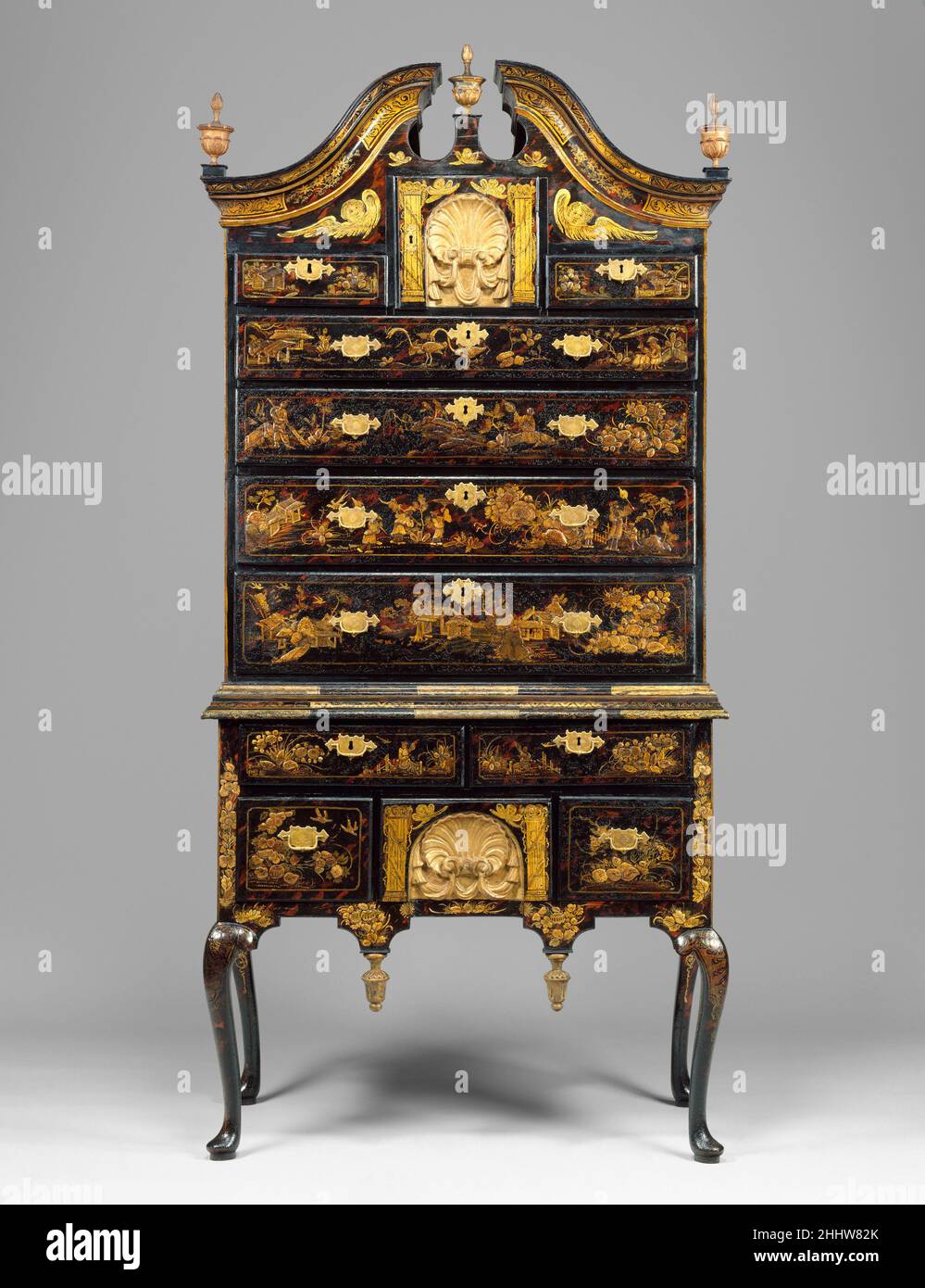 High Chest Of Drawers 1750 60 American Japanning The Use Of Paint And Gilded Gesso To Imitate