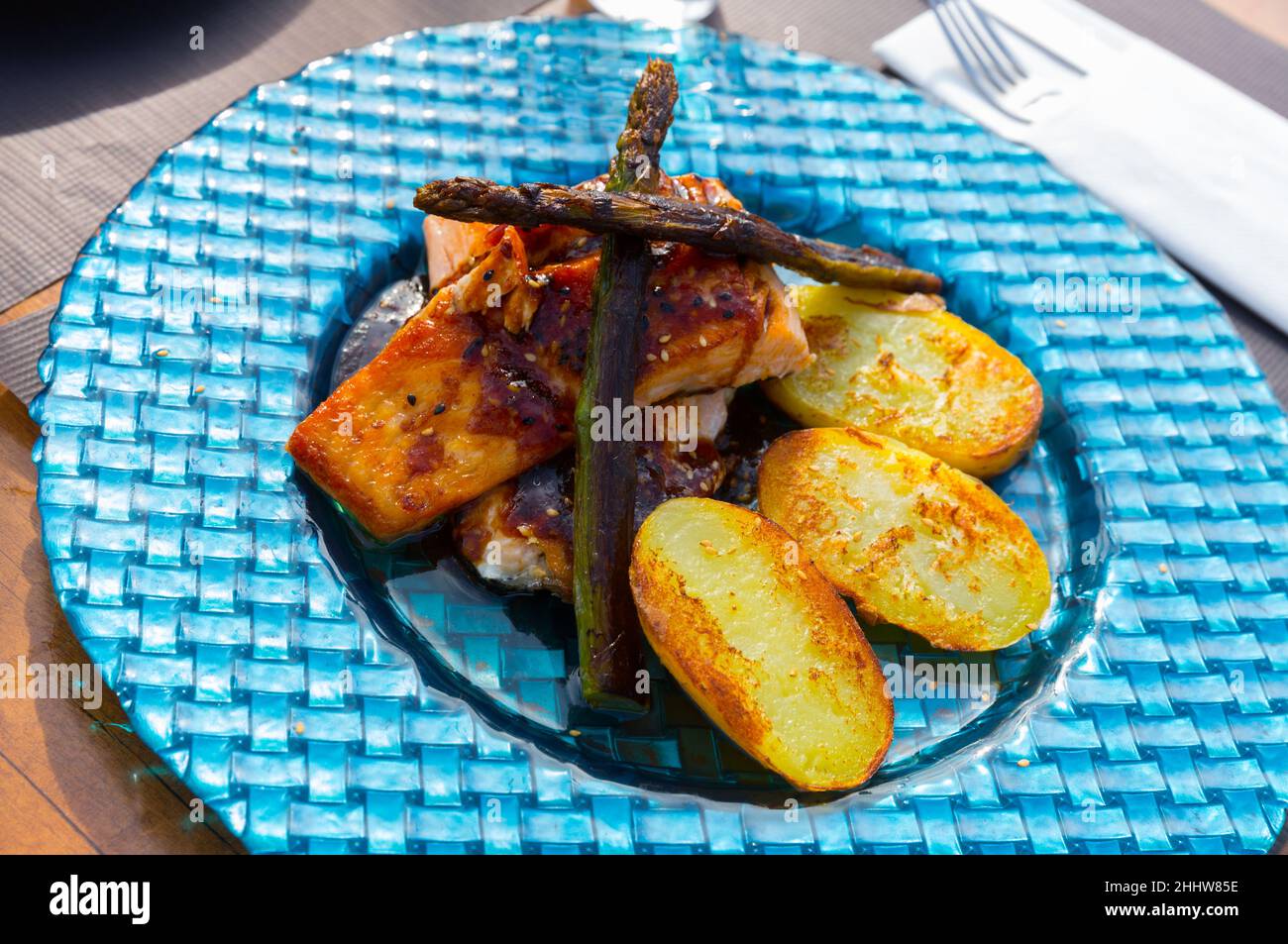 Fried salmon in Japanese style Stock Photo - Alamy