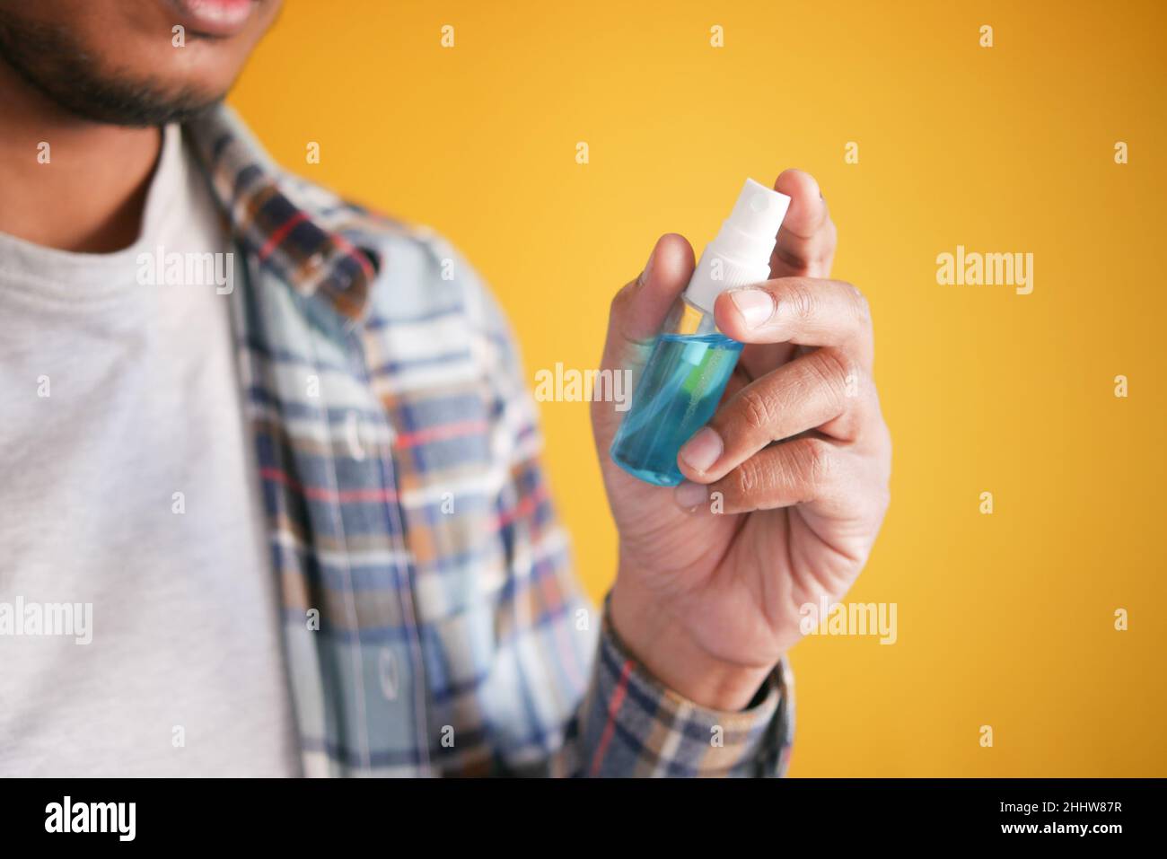 mouthwash liquid flowing into a cap Stock Photo Alamy