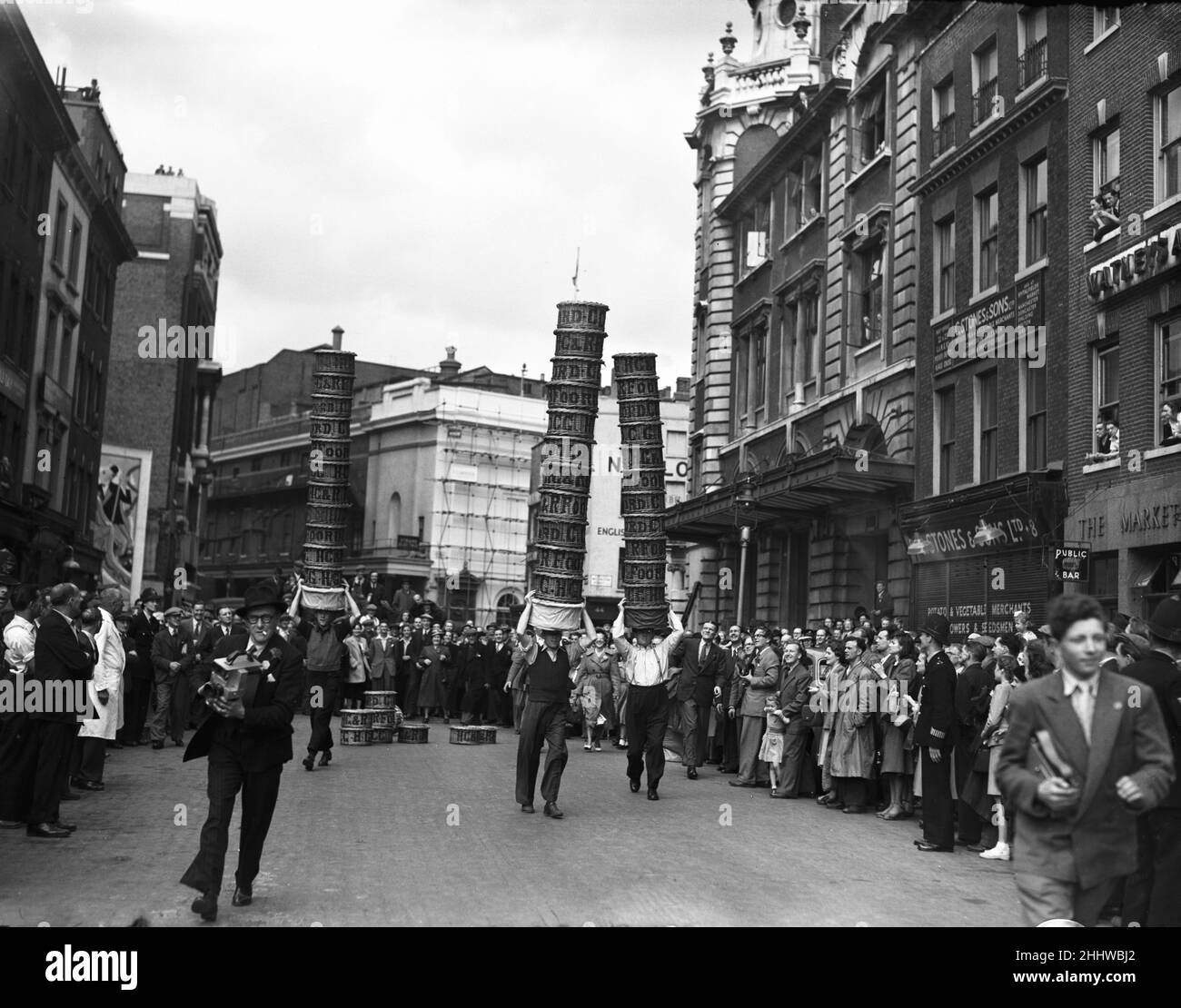 Porters from Covent Garden Flower and Vegetable market race with