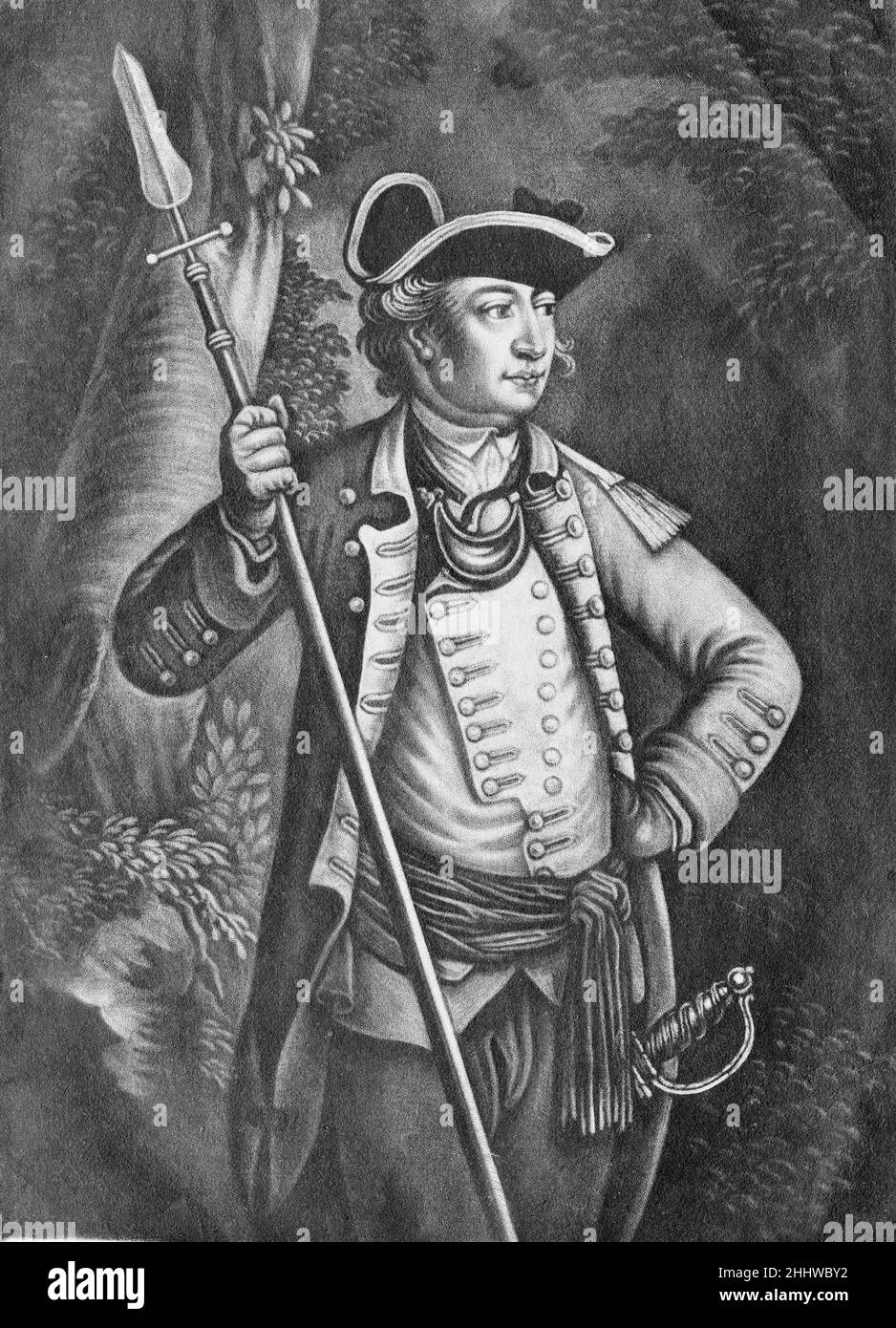 Major General John Sullivan August 22, 1776 Anonymous, British, 18th century British The son of Irish immigrants, Sullivan was elected to the Continental Congress, served as a major general in the Continental army during the American Revolution, and later became governor of New Hampshire. This mezzotint portrait published in London shortly after the Declaration of Independence, shows him holding a spontoon (or half pike) and wearing a sword.. Major General John Sullivan  363853 Stock Photo