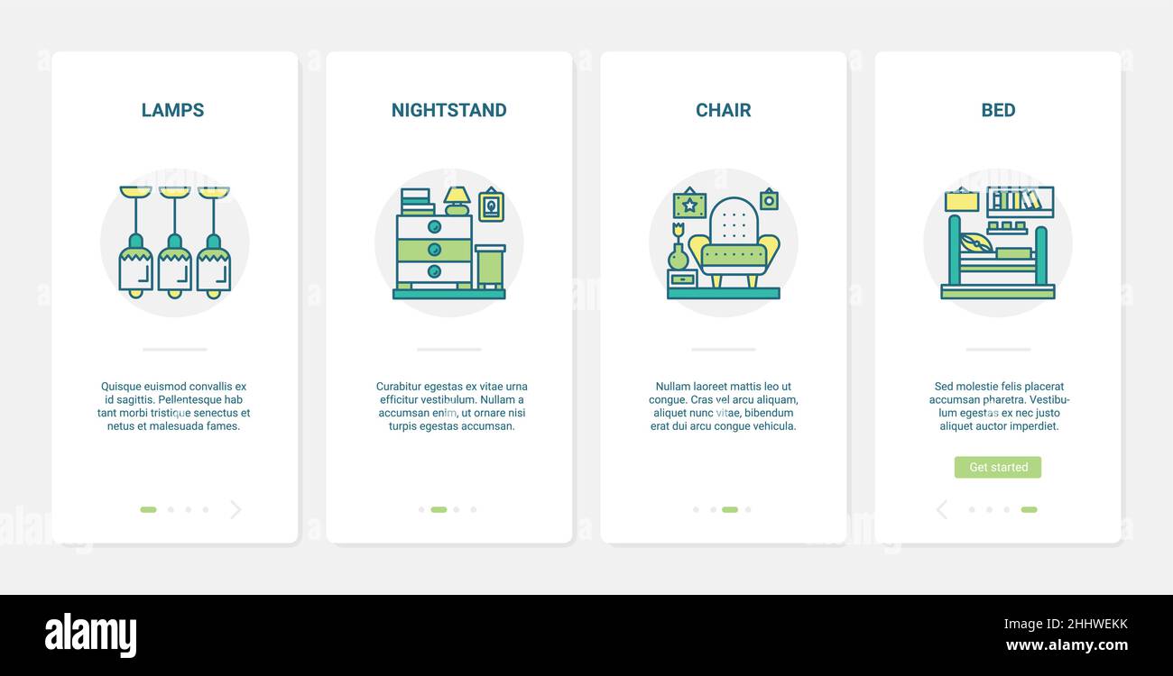 Home decor furniture collection vector illustration. UX, UI onboarding ...