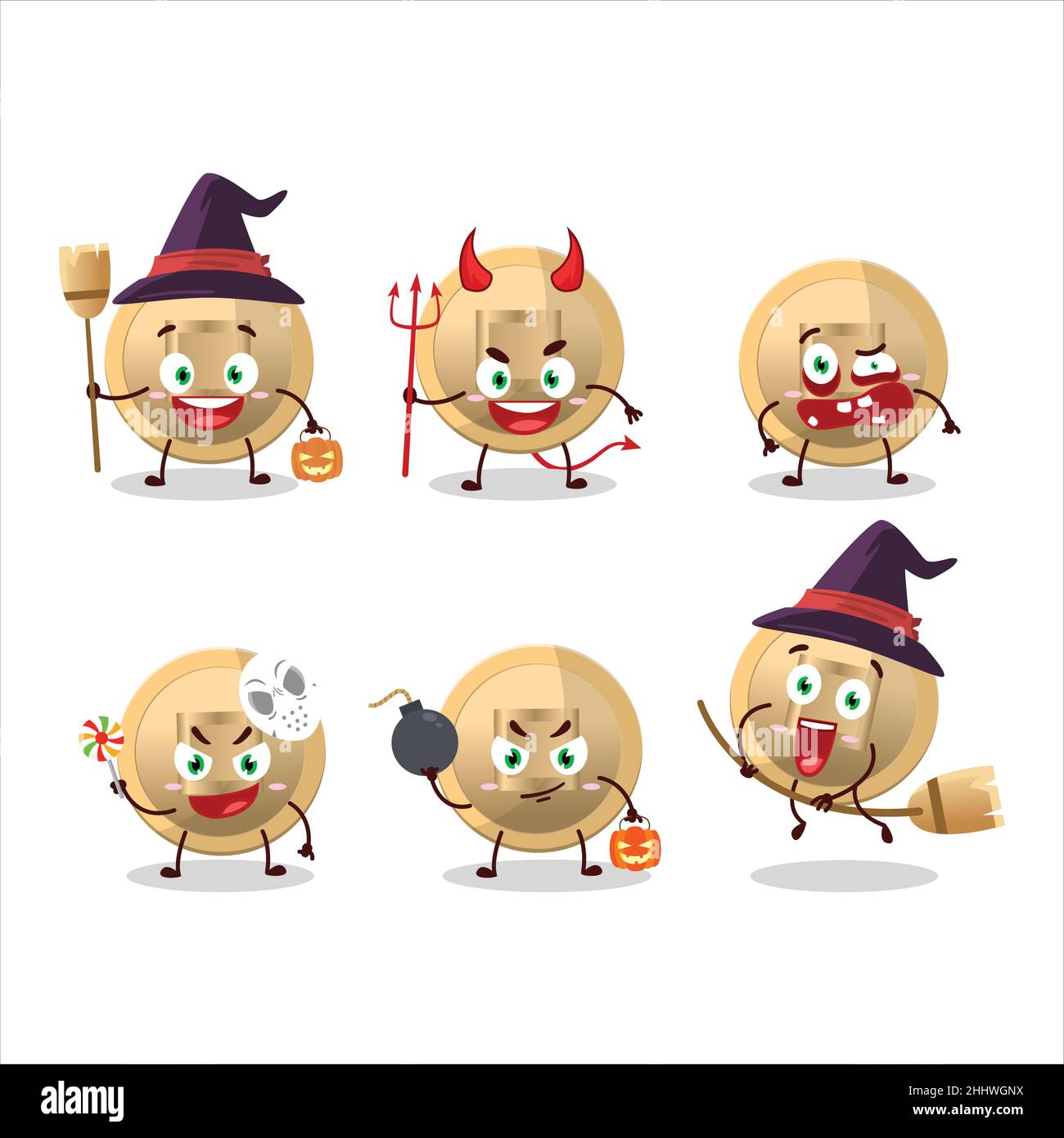 Halloween expression emoticons with cartoon character of chinese coin ...
