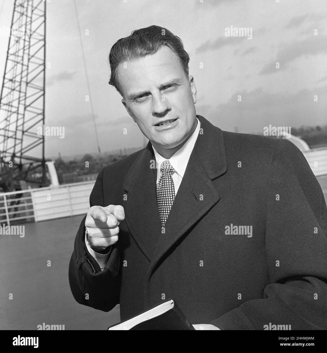 American evangelist Billy Graham pictured upon arrival at Southampton ...