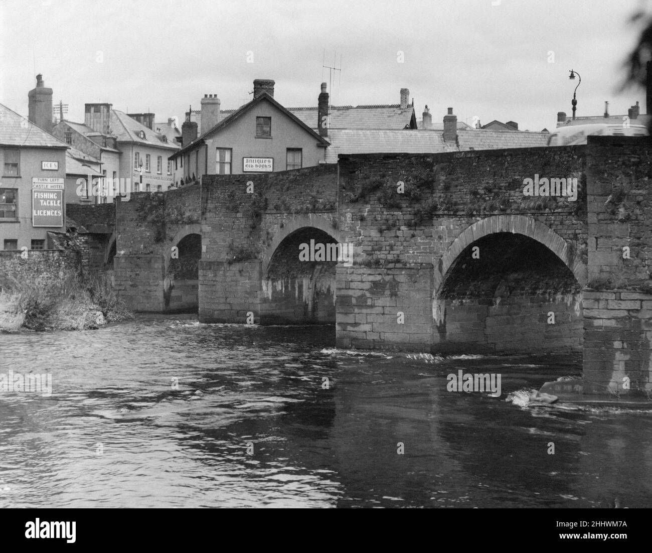 Llanfaes Bridge, standing over The River Usk in Brecon, a market town and community in Powys, Mid Wales, 24th February 1954. Stock Photo