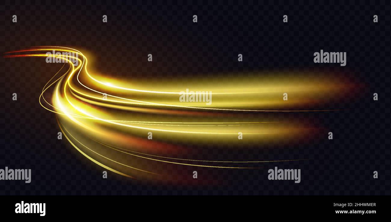 Abstract shiny color gold wave light effect vector illustration. Magic ...