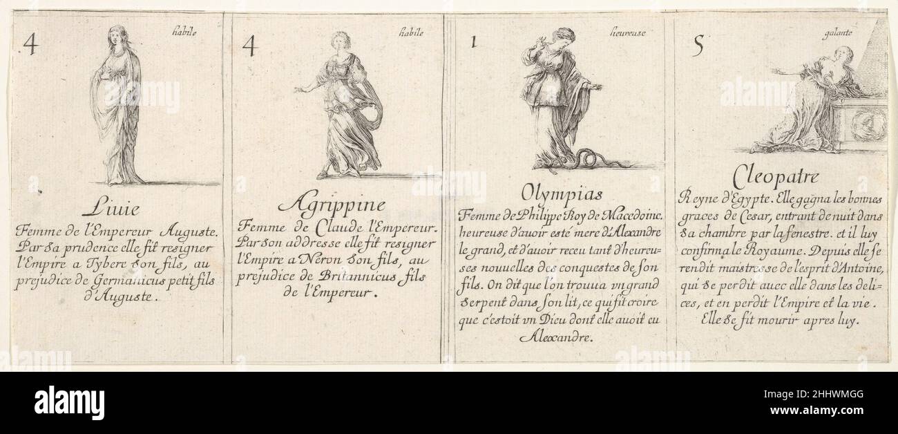 Liuie, Agrippine, Olympias, and Cleopatre, from 'The game of queens' (Le  jeu des Reines renommées) 1644 Stefano della Bella Italian. Liuie,  Agrippine, Olympias, and Cleopatre, from 'The game of queens' (Le jeu