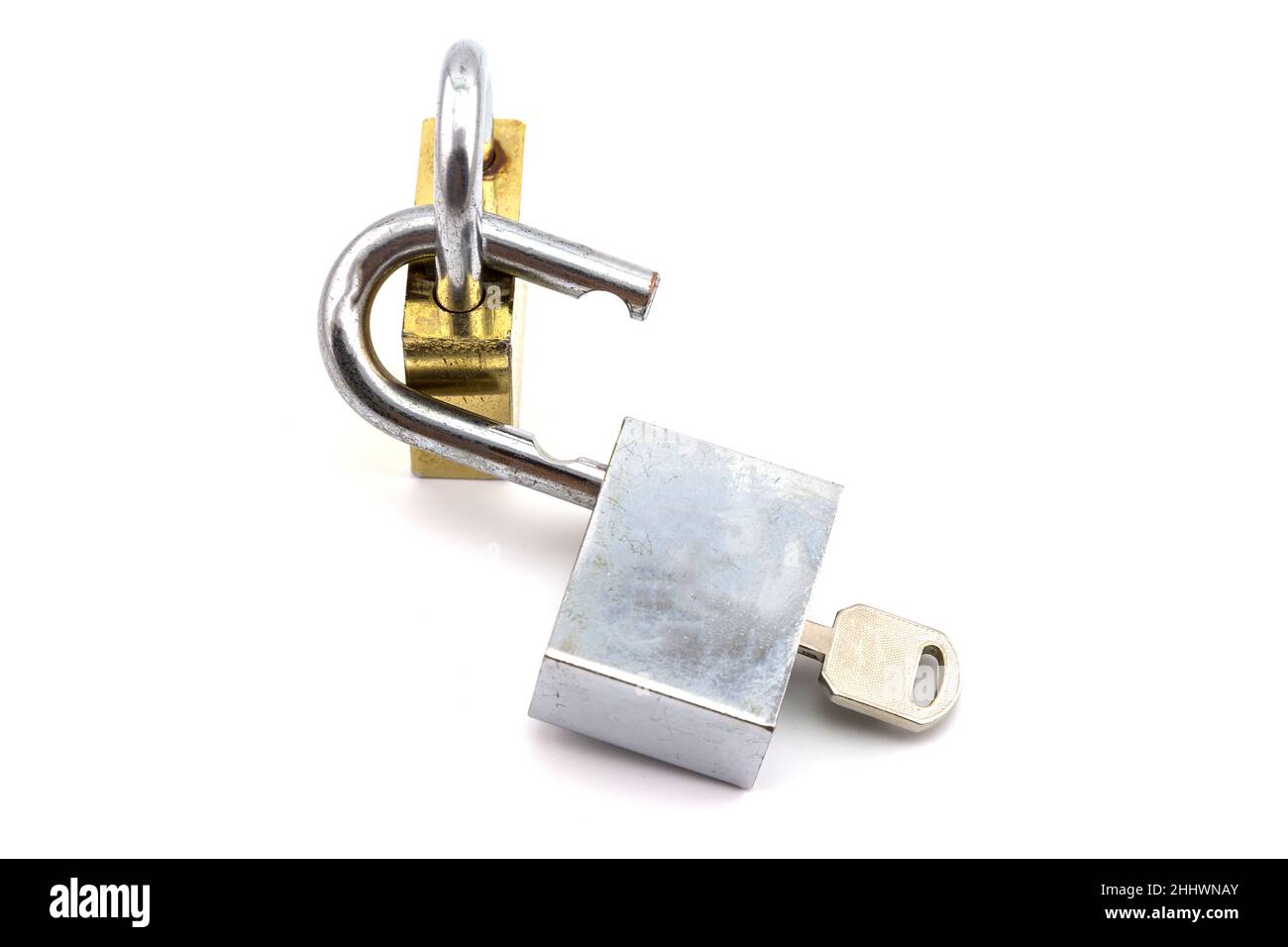 Old Padlock isolated on white background Stock Photo