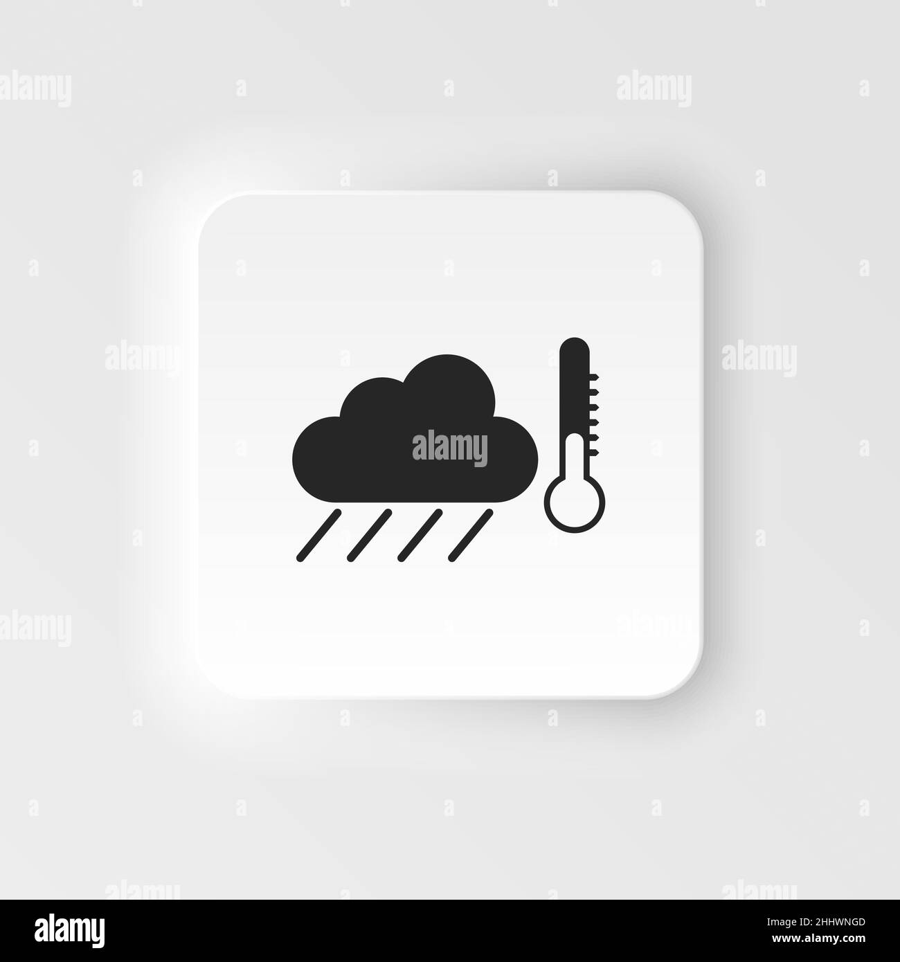 Autumn weather linear neumorphic icon. Thermometer and rainy cloud. Cold and rainy season contour symbol. Weather condition thin line illustration Stock Vector