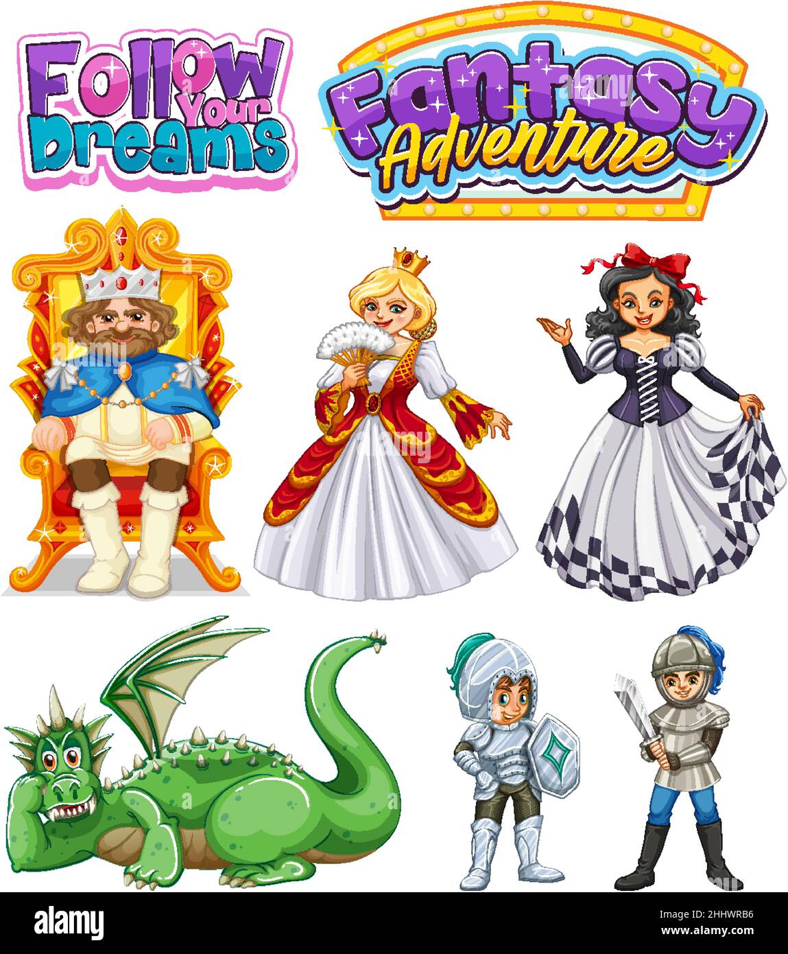 Set of fairy tales cartoon characters illustration Stock Vector