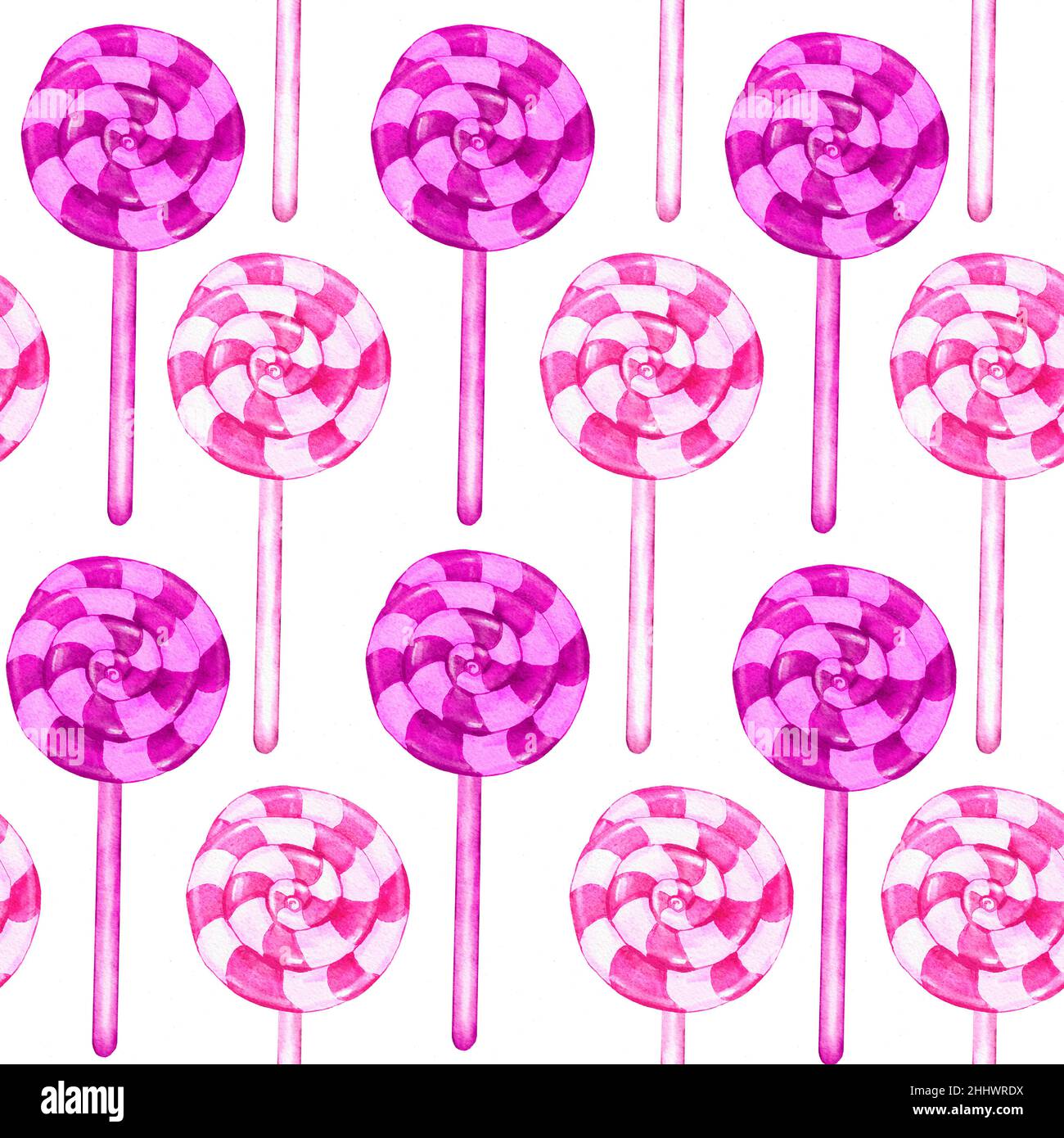 Watercolor hand drawn seamless pattern with pastel pink lollipop ...