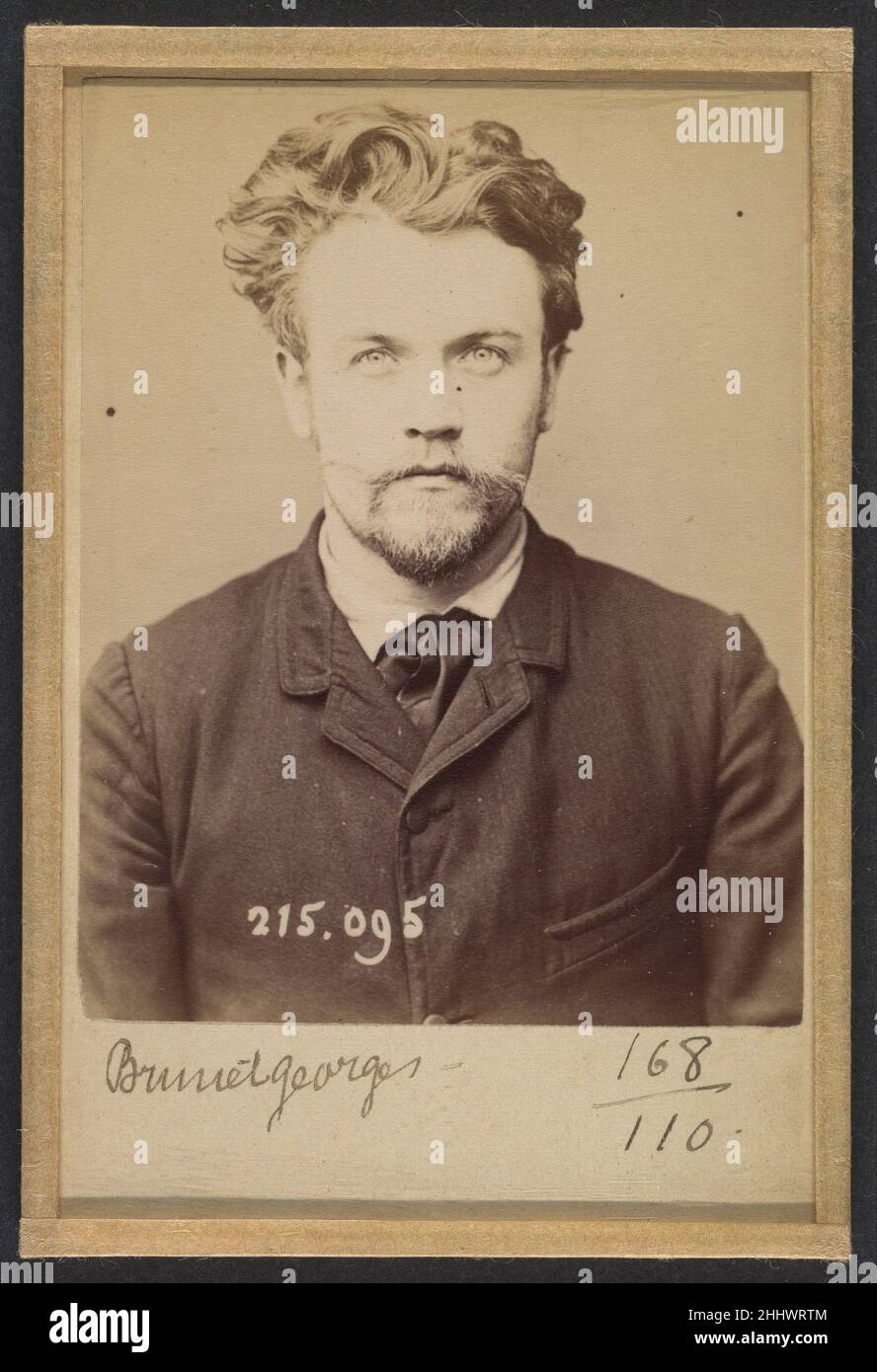 Brunet. Georges. 25 ans, né à Paris. Menuisier. Anarchiste. 4/2/94. 1894 Alphonse Bertillon Born into a distinguished family of scientists and statisticians, Bertillon began his career as a clerk in the Identification Bureau of the Paris Prefecture of Police in 1879. Tasked with maintaining reliable police records of offenders, he developed the first modern system of criminal identification. The system, which became known as Bertillonage, had three components: anthropometric measurement, precise verbal description of the prisoner’s physical characteristics, and standardized photographs of the Stock Photo