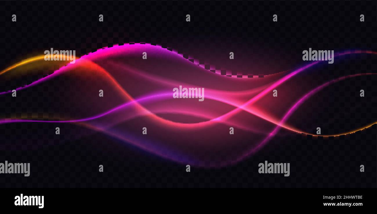 Gradient violet neon color wave, abstract light effect vector illustration. Dynamic translucent soft gradient stream motion, wavy flow bright curve el Stock Vector
